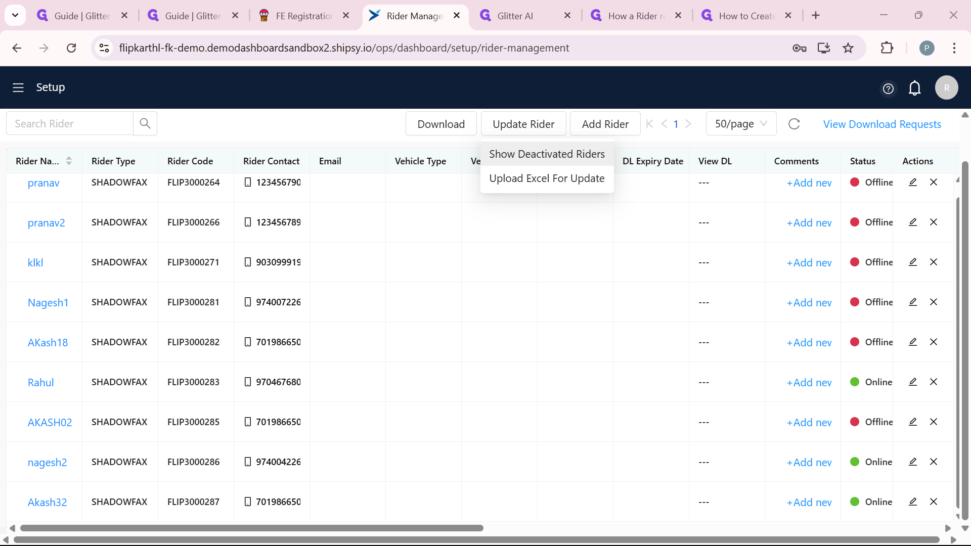 Step #4: Click on "Show Deactivated Riders"