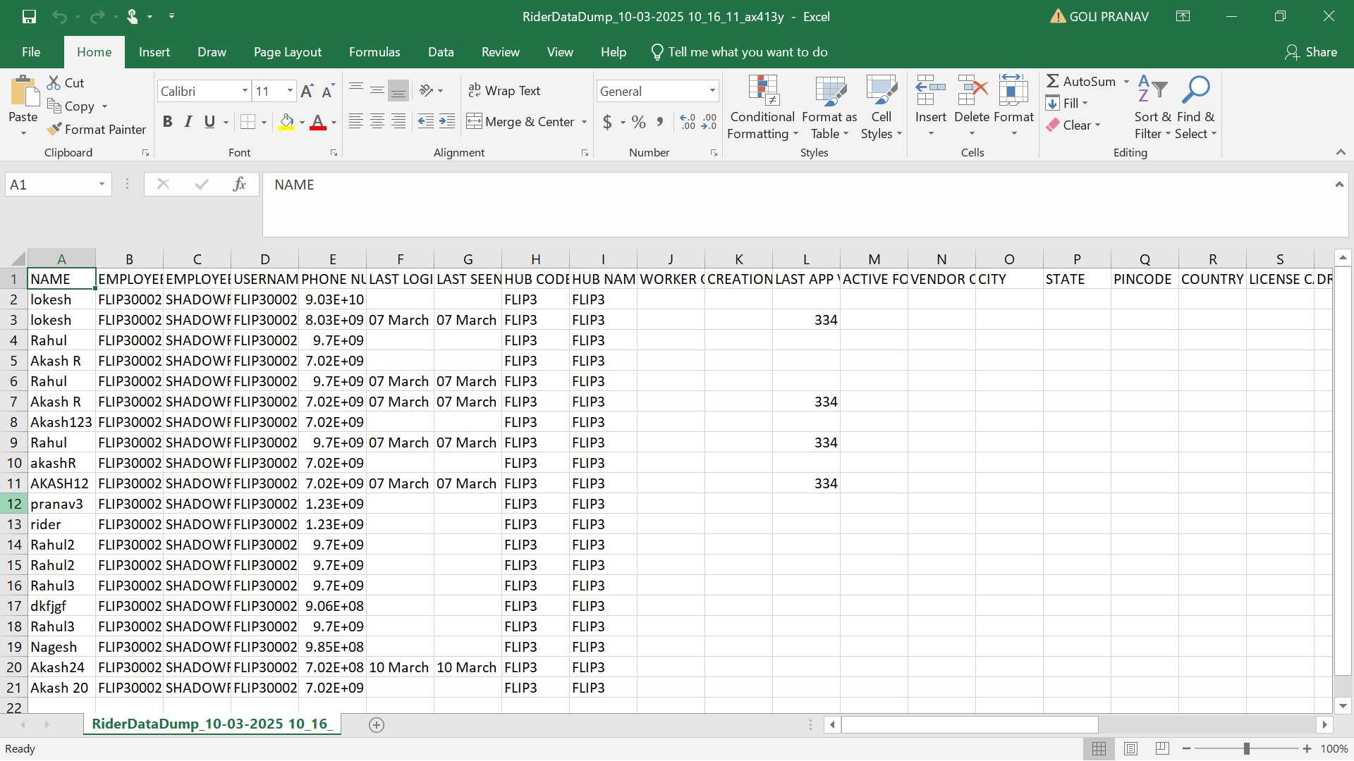Step #16: select the required rider data and copy it