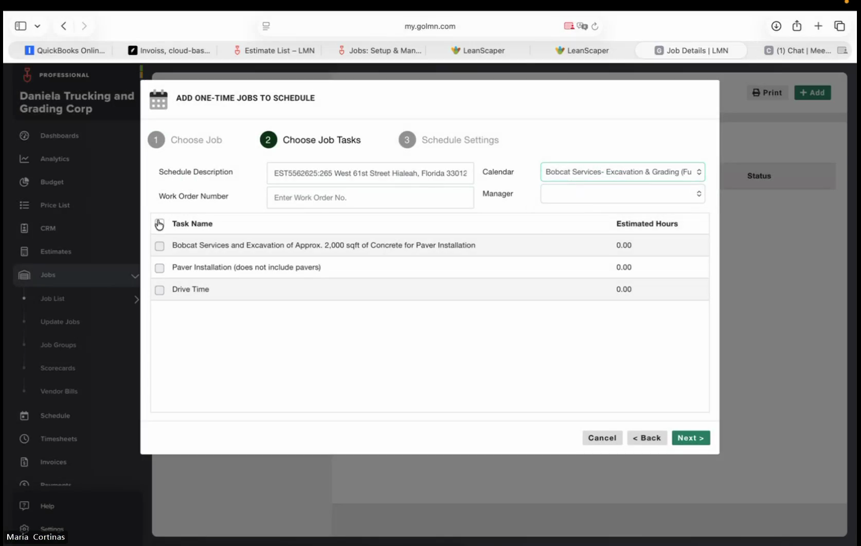 Step #16: Select the master checkbox in the table header to choose all job tasks, ensuring drive time is included.