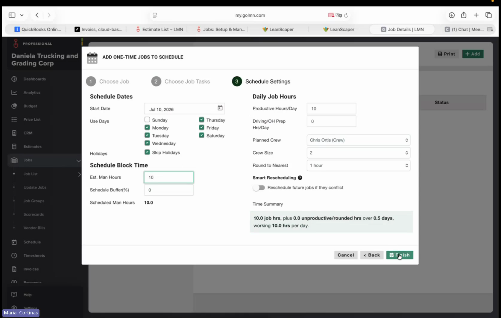 Step #22: Click Finish to add the job to the schedule calendar.