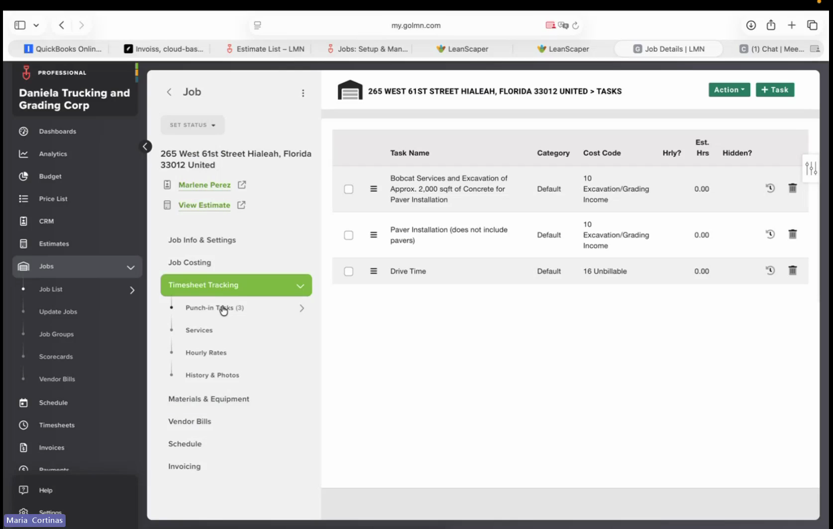 Step #10: Click Punch-in Tasks and verify that all tasks related to the job (including drive time and specific work areas) are visible.