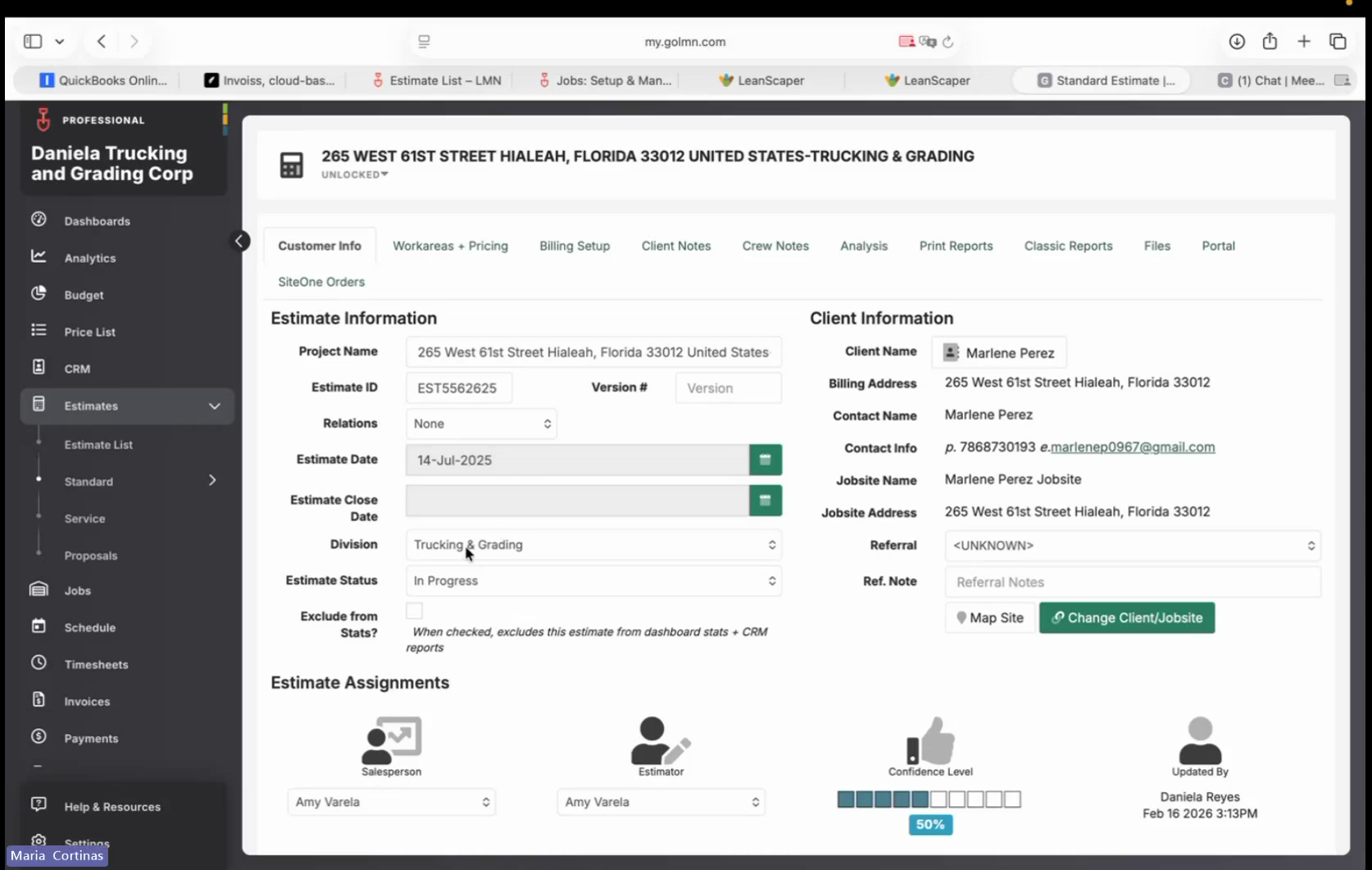 Step #1: Review the estimate information and verify the Estimate Status is set to Sold.