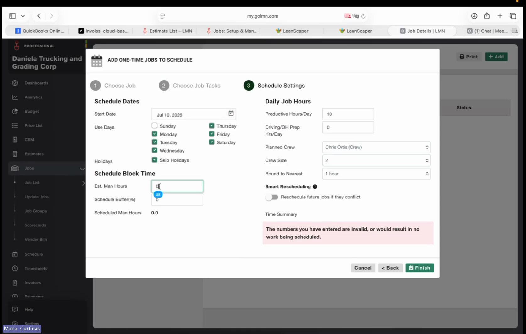Step #21: Click the Est. Man Hours field and manually enter the estimated hours if they do not automatically populate.