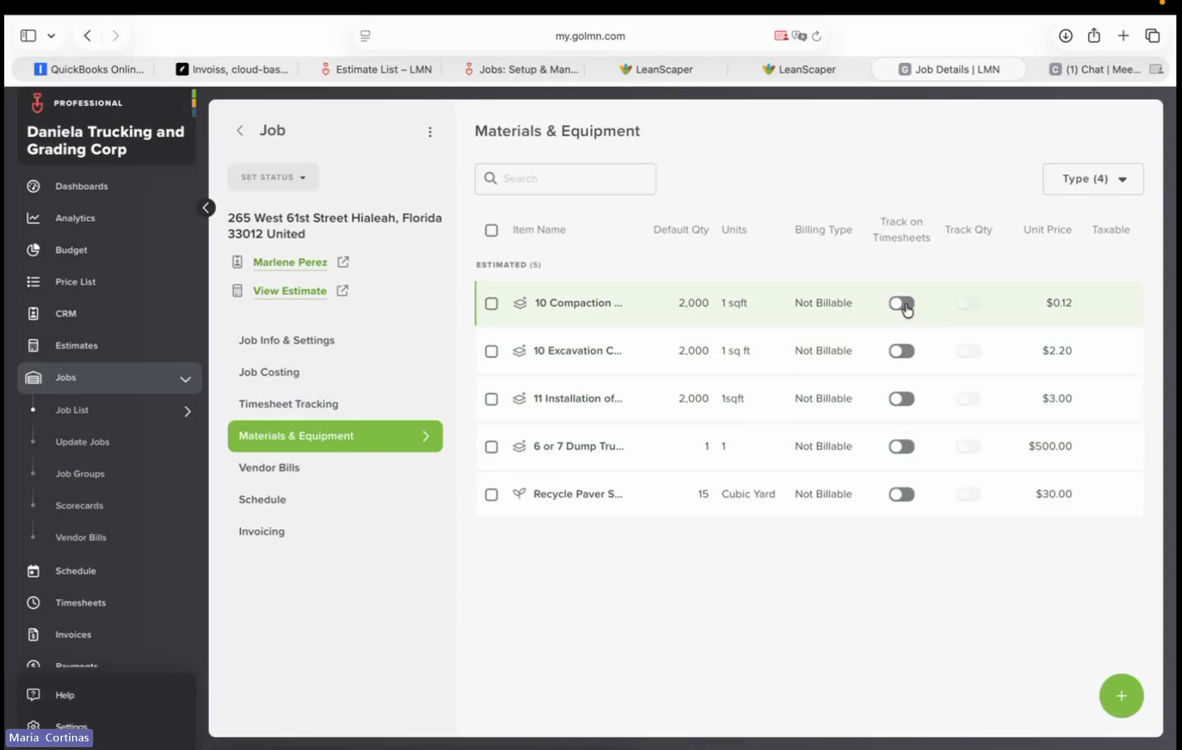 Step #8: Toggle on Track on Timesheets for all necessary line items in the list.
