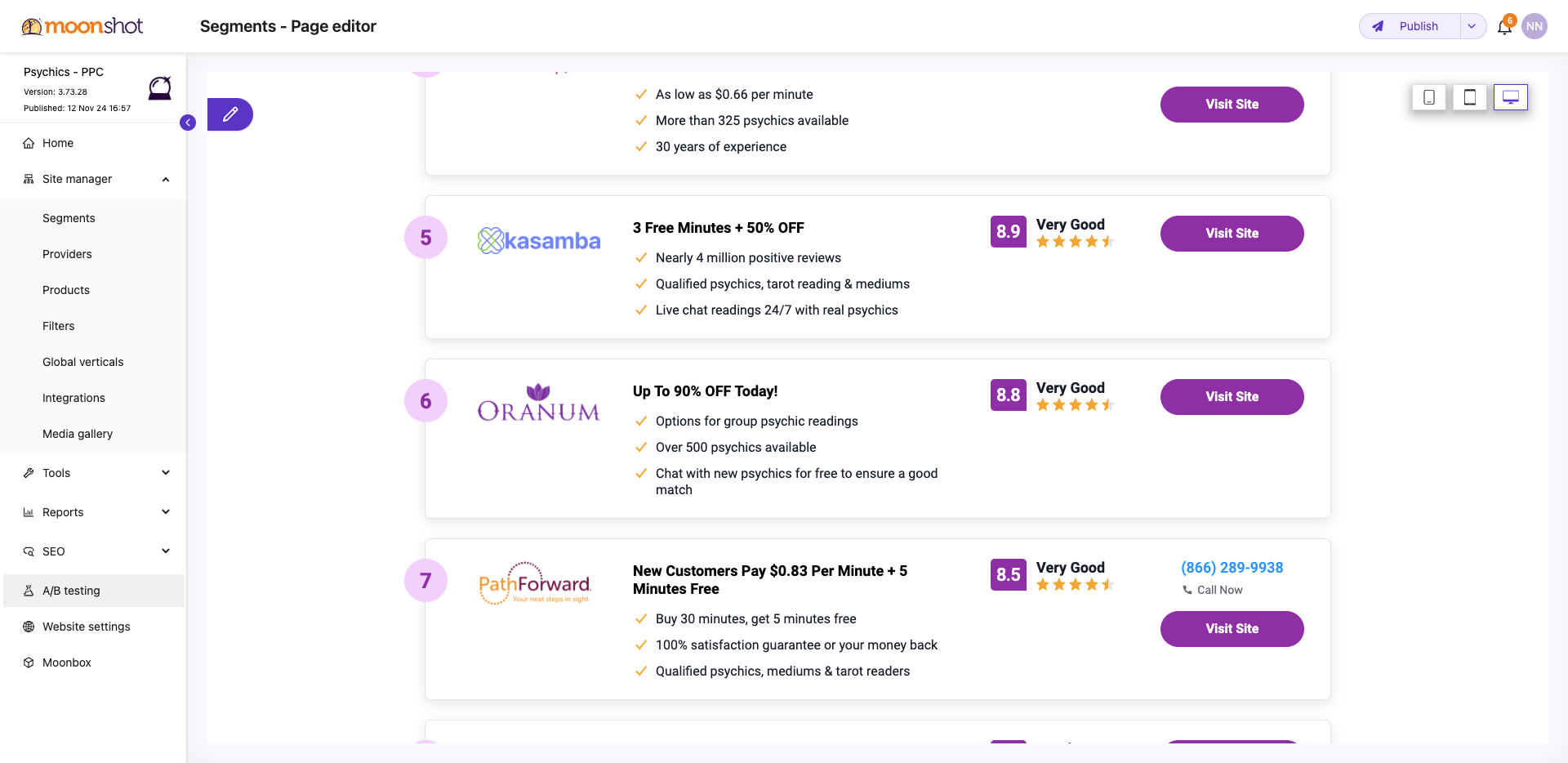 Step #121: Click on "A / B testing"
