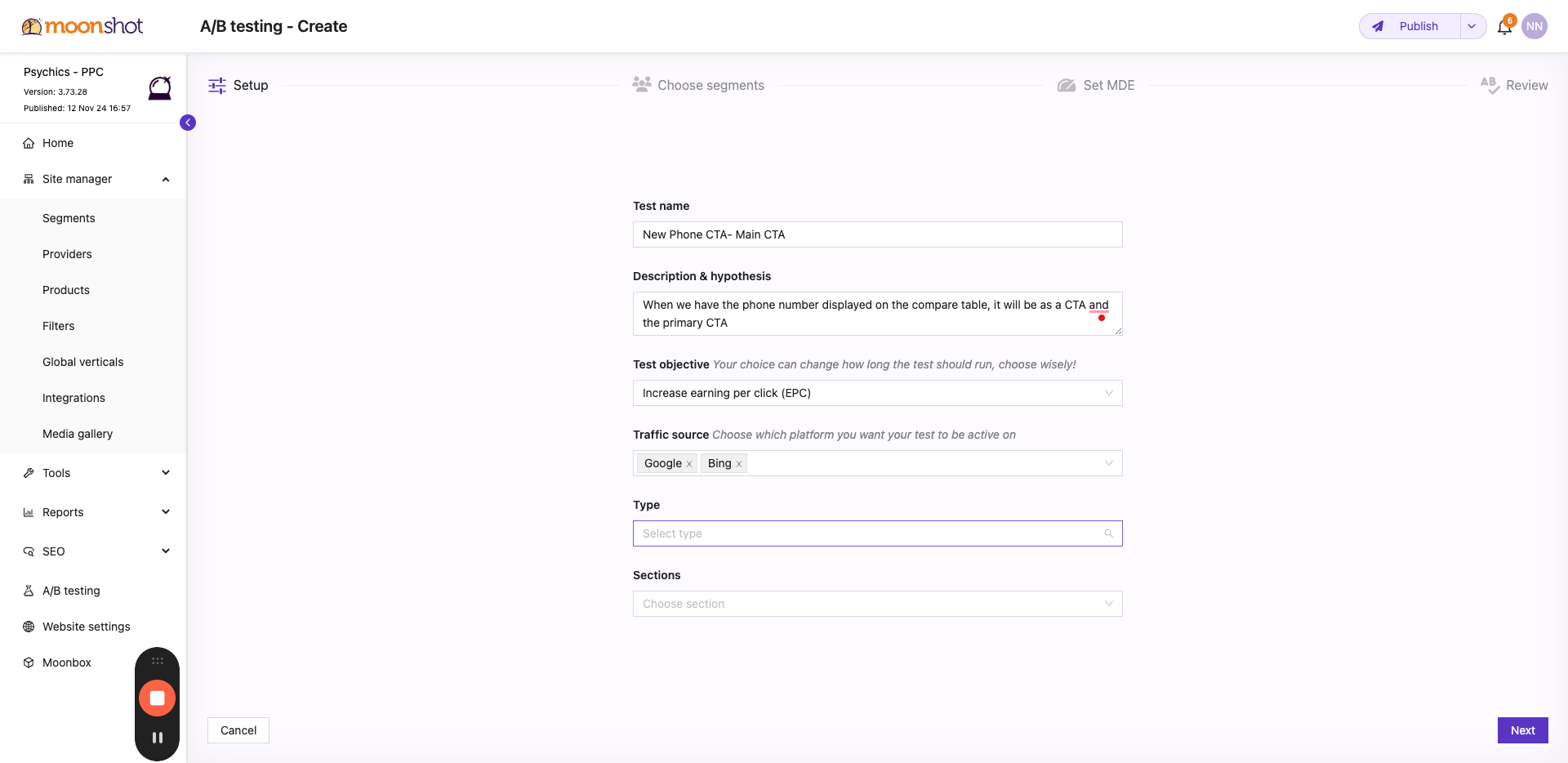 Step #42: Click on "Select type"