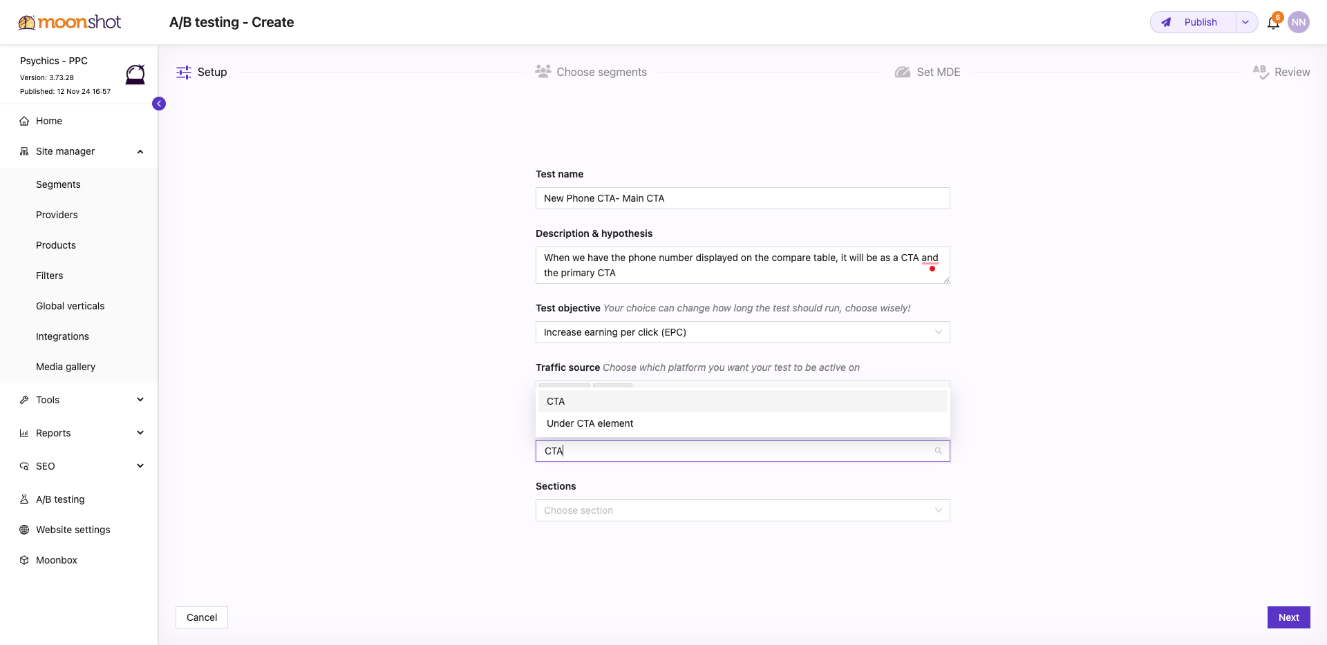 Step #44: Click on "CTA"