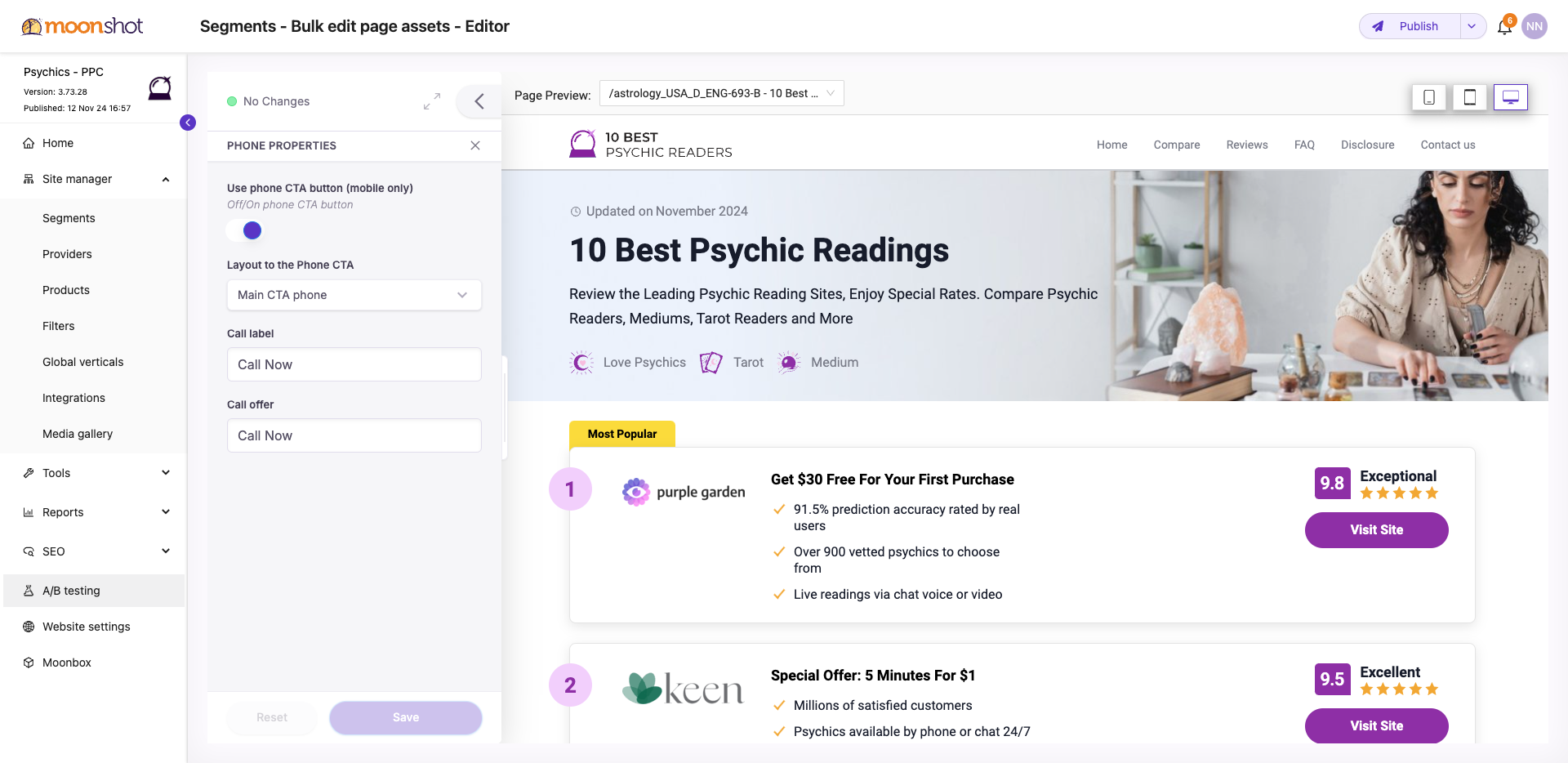 Step #89: Click on "A / B testing"