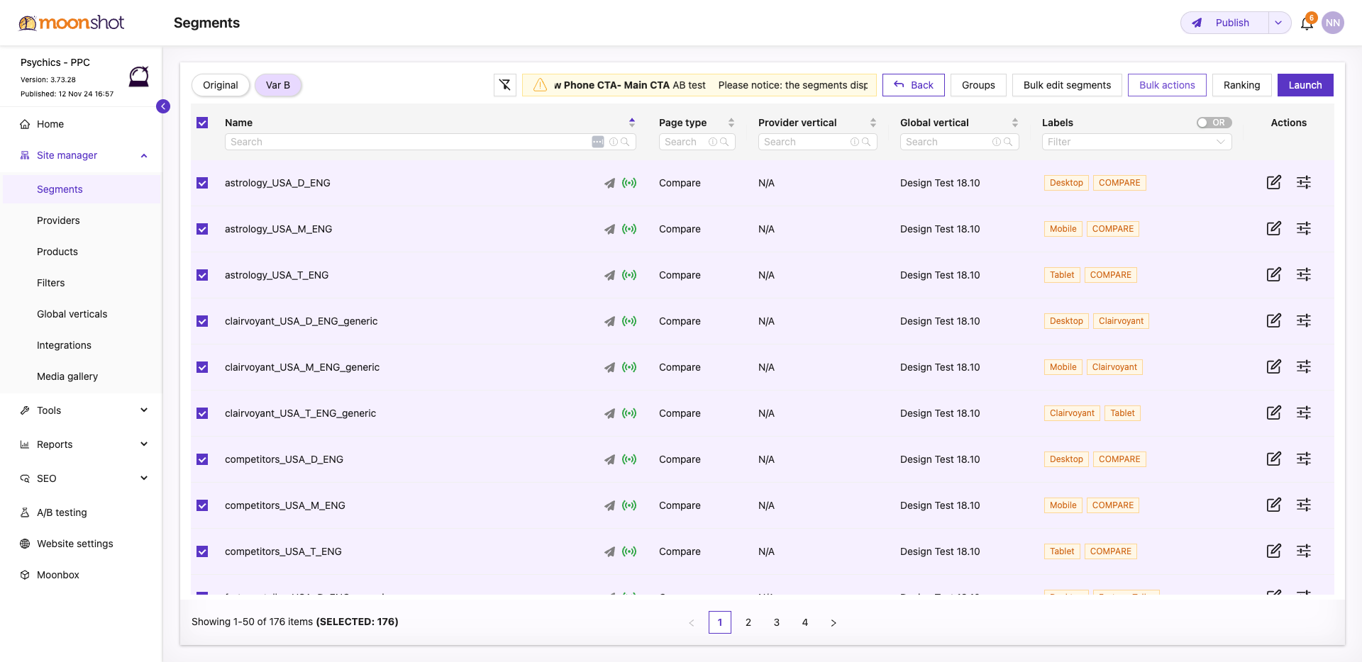 Step #82: Click on "Bulk actions"