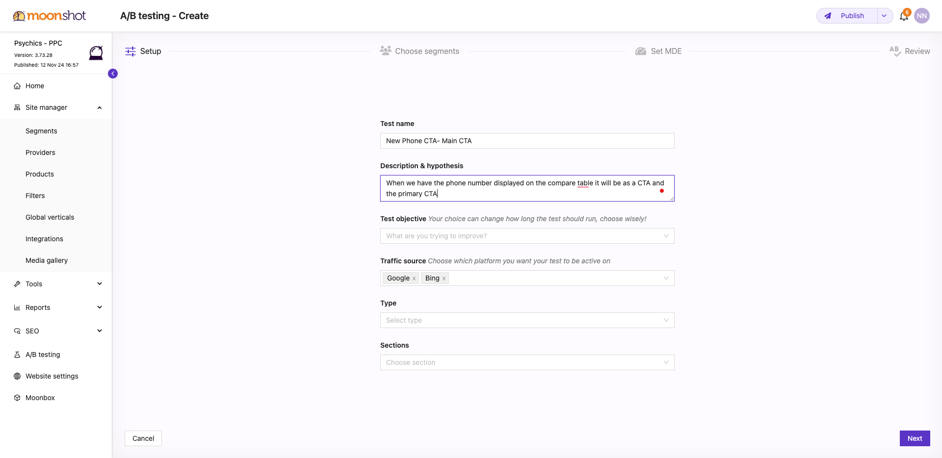 Step #37: Click on "When we have the phone number displayed on the compare table"