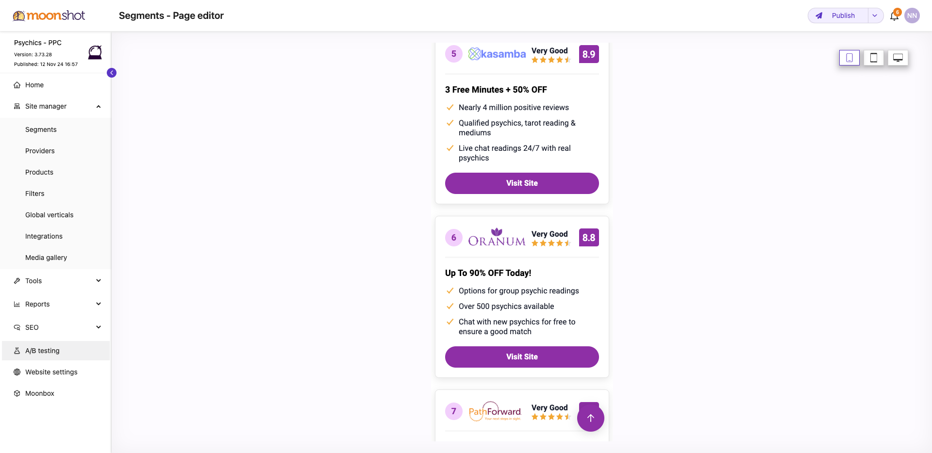 Step #99: Click on "A / B testing"