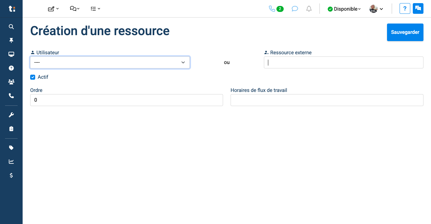 Step #5: Pour ajouter une ressource externe inscrivez le nom de la ressource dans la case désigné (par exemple: transport, sous traitance, etc)