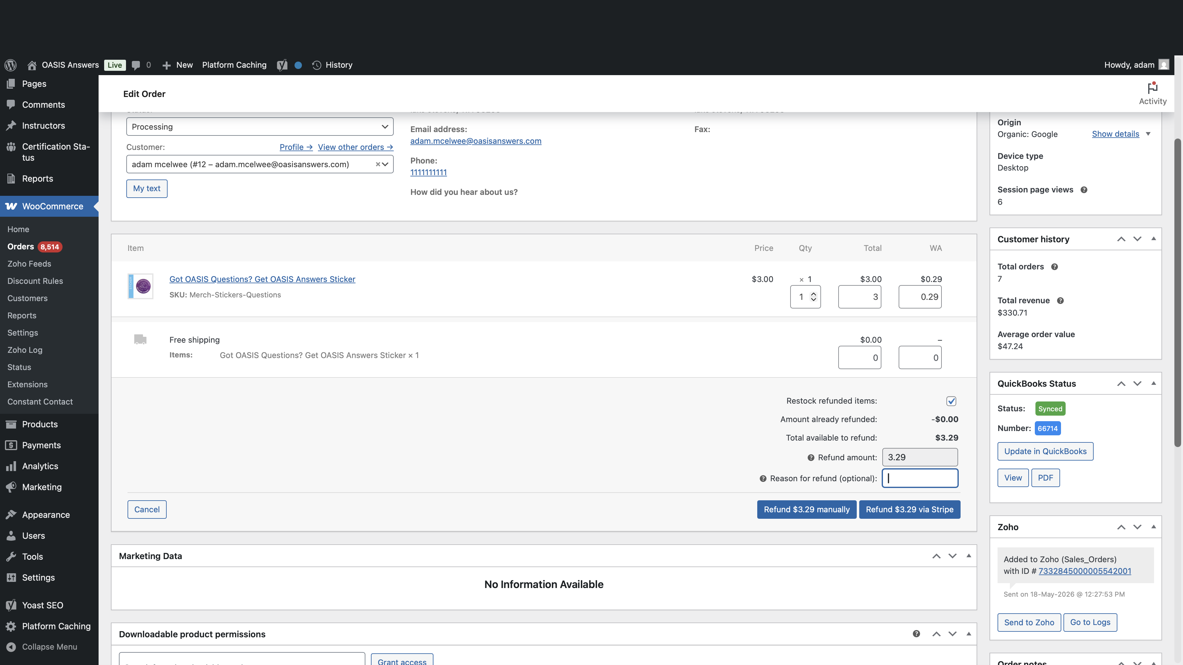 Step #5: Enter the reason for the Refund in the text input field.