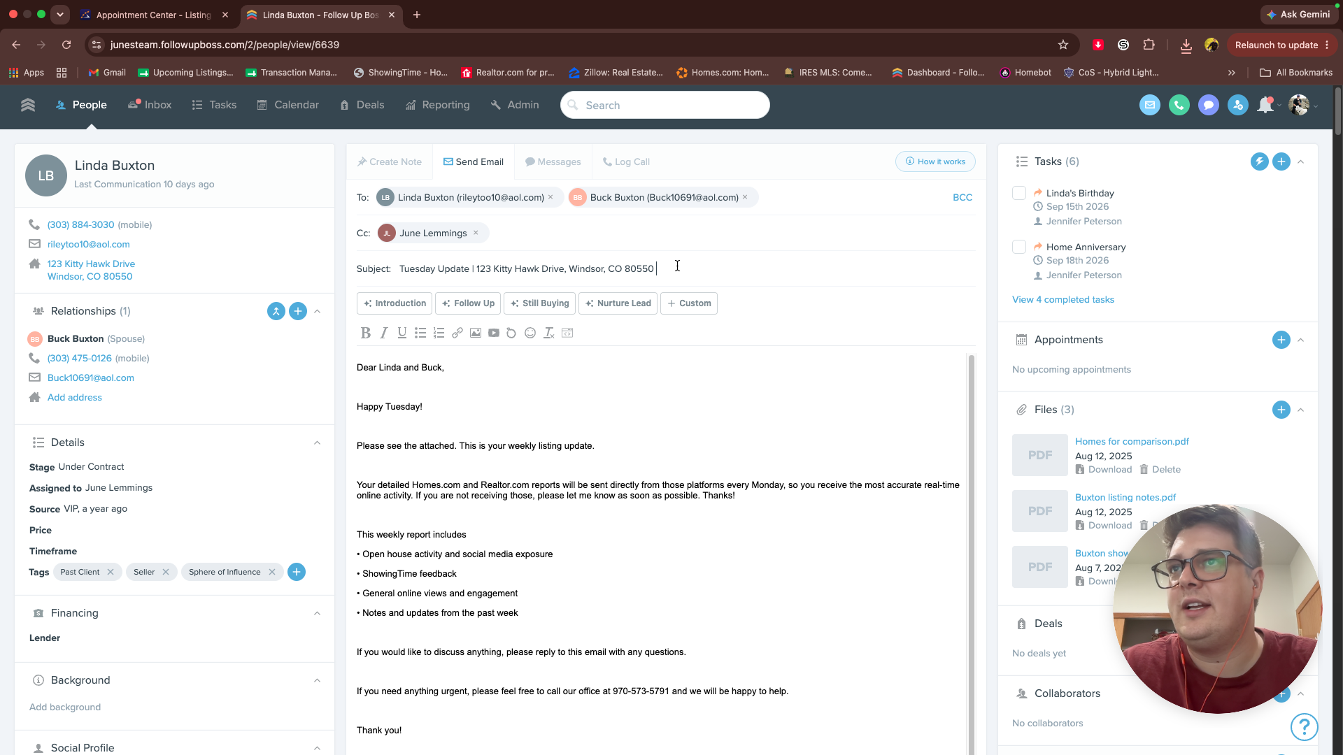 Step #16: Review the drafted email. If the template auto-populated the client's current mailing address instead of the listed property address, manually update the text.