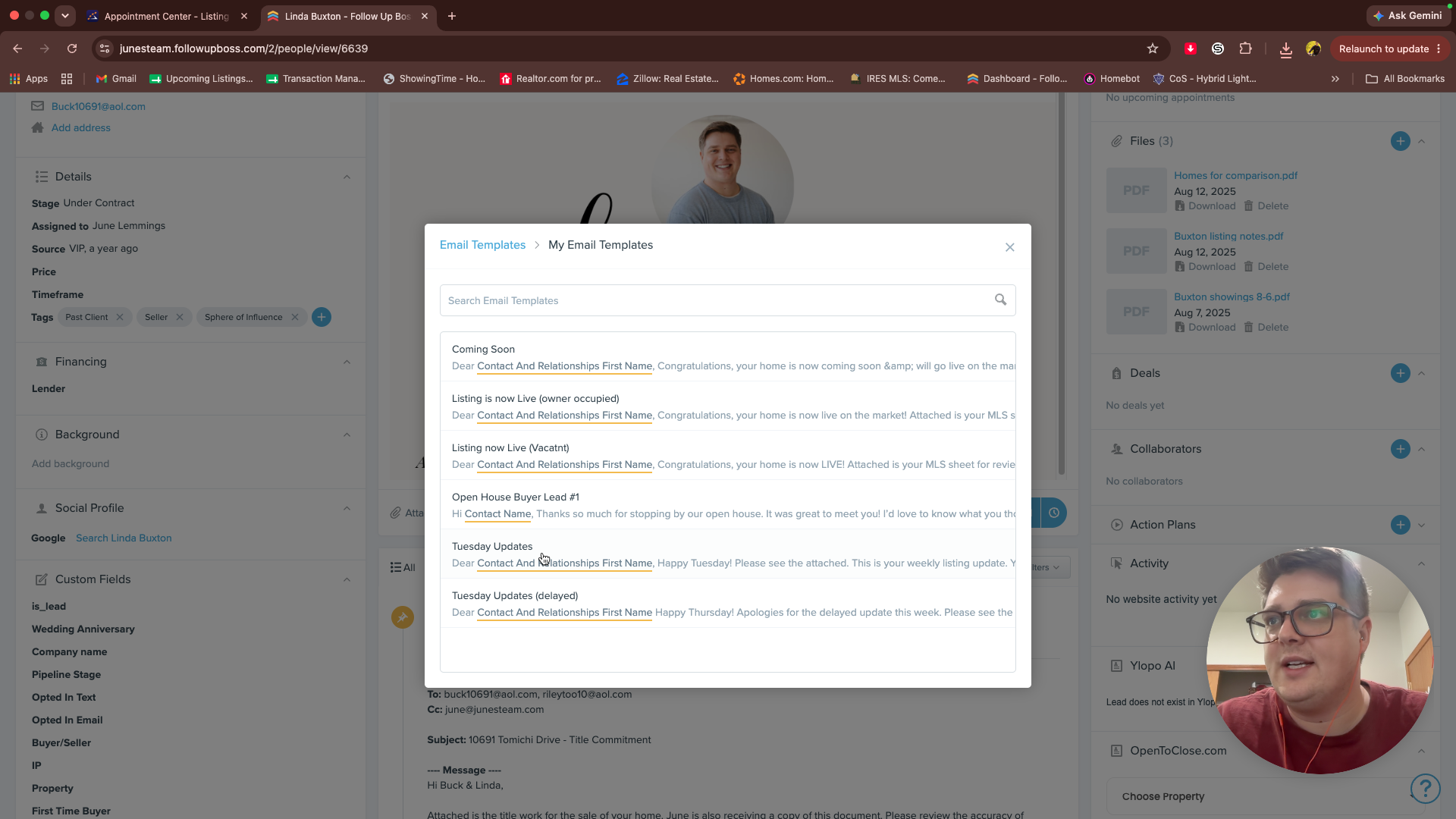 Step #15: Choose the Tuesday Updates template to insert the standard message body.