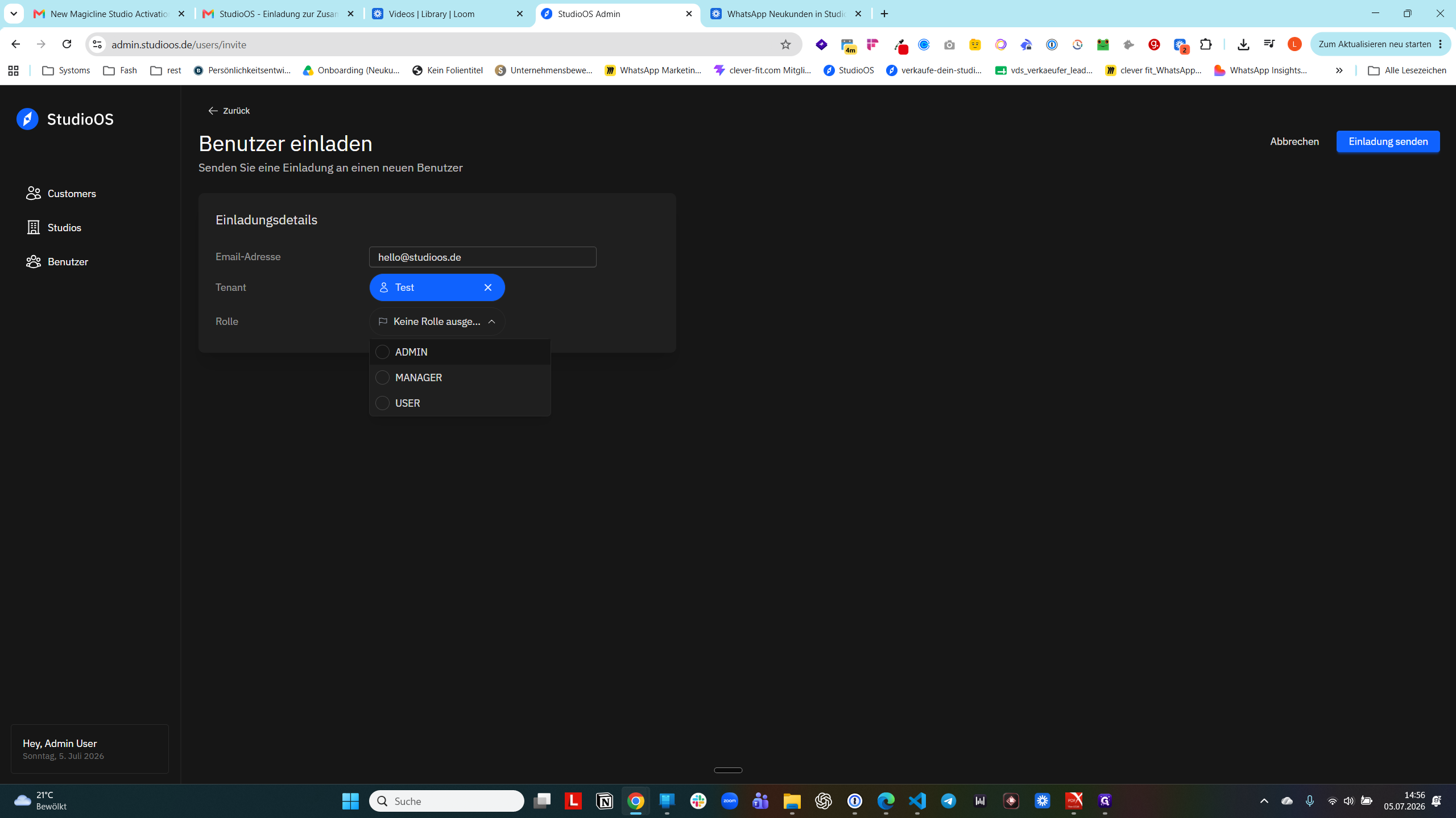 Step #14: Wählen Sie im Dropdown-Menü die Rolle ADMIN aus.