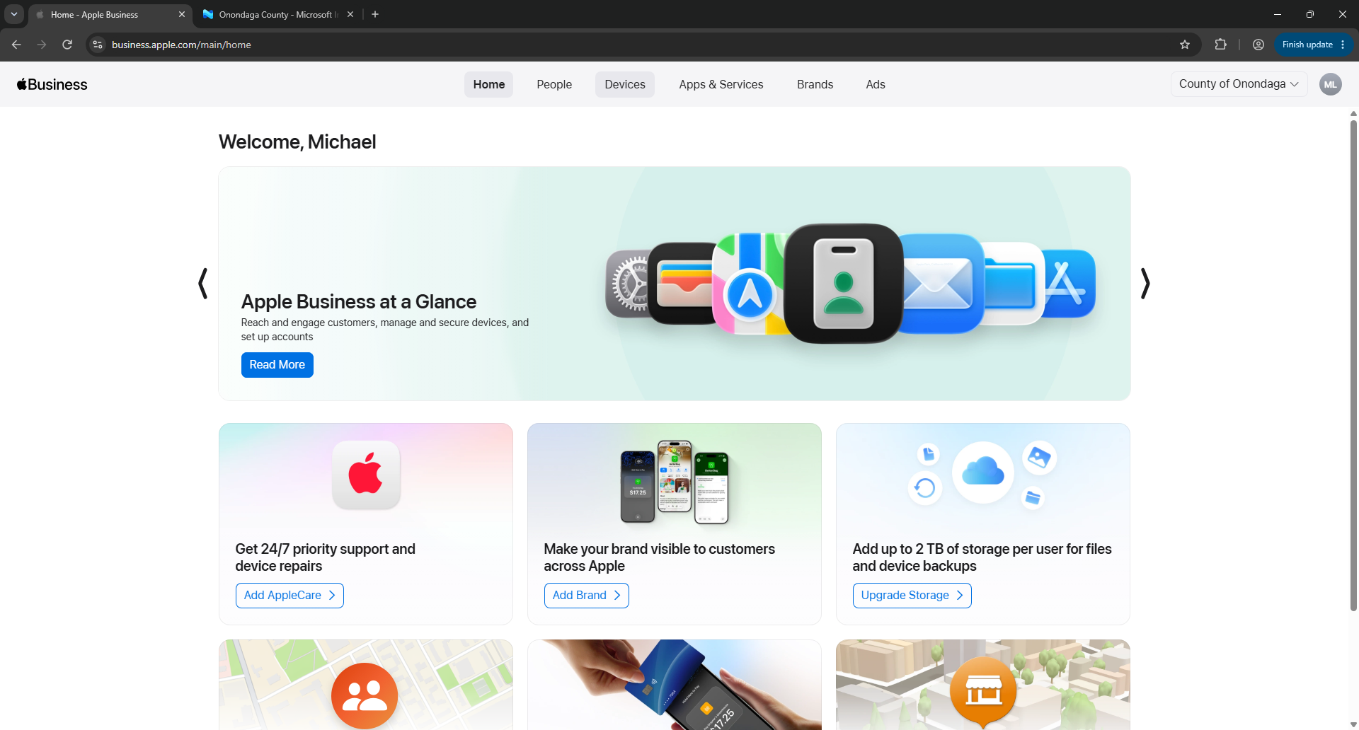 Step #1: Browse to https://business.apple.com/ to login to Apple Business Manager. Click on Devices in the top navigation bar.