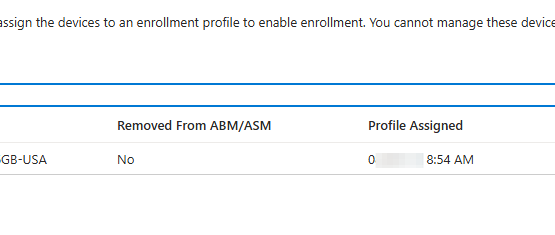 Step #16: Click in the "Search by serial number" search box. Type in the serial number you copied in step 3. If the device is not listed, proceed to step 17. If the device is found, verify a date/time is listed under "Profile Assigned". If so, then you are done and do not need to follow the remaining steps.