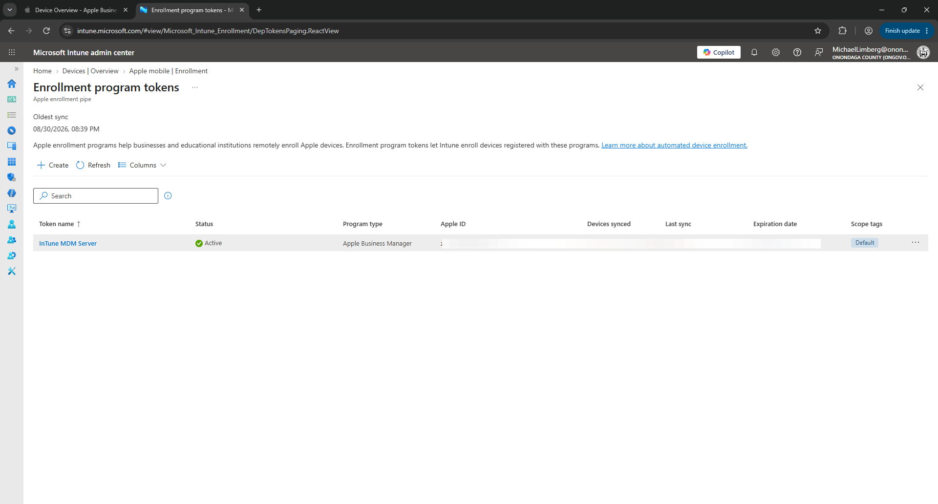 Step #14: Click on InTune MDM Server in the token table.