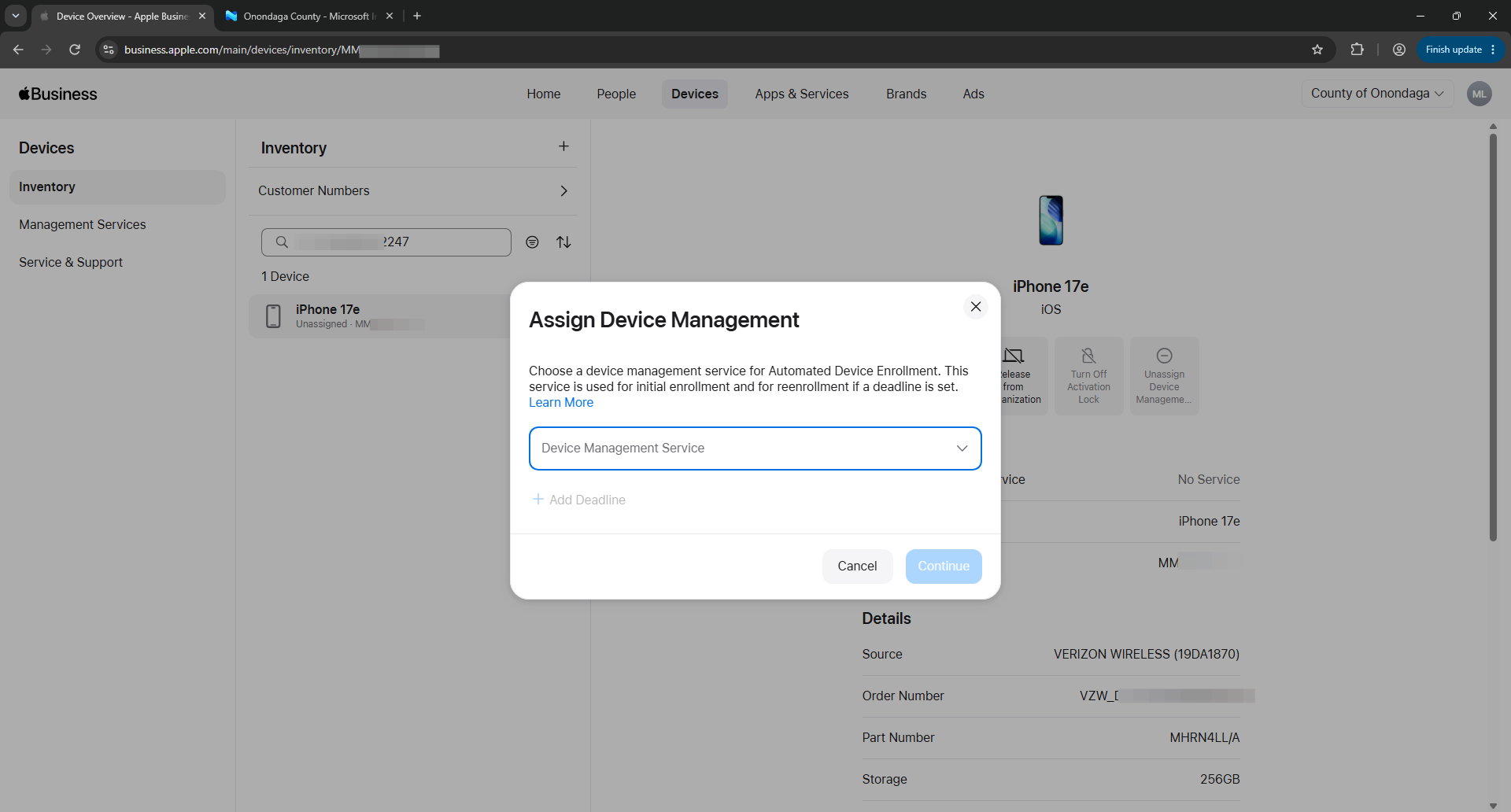 Step #5: Click on the Device Management Service dropdown.