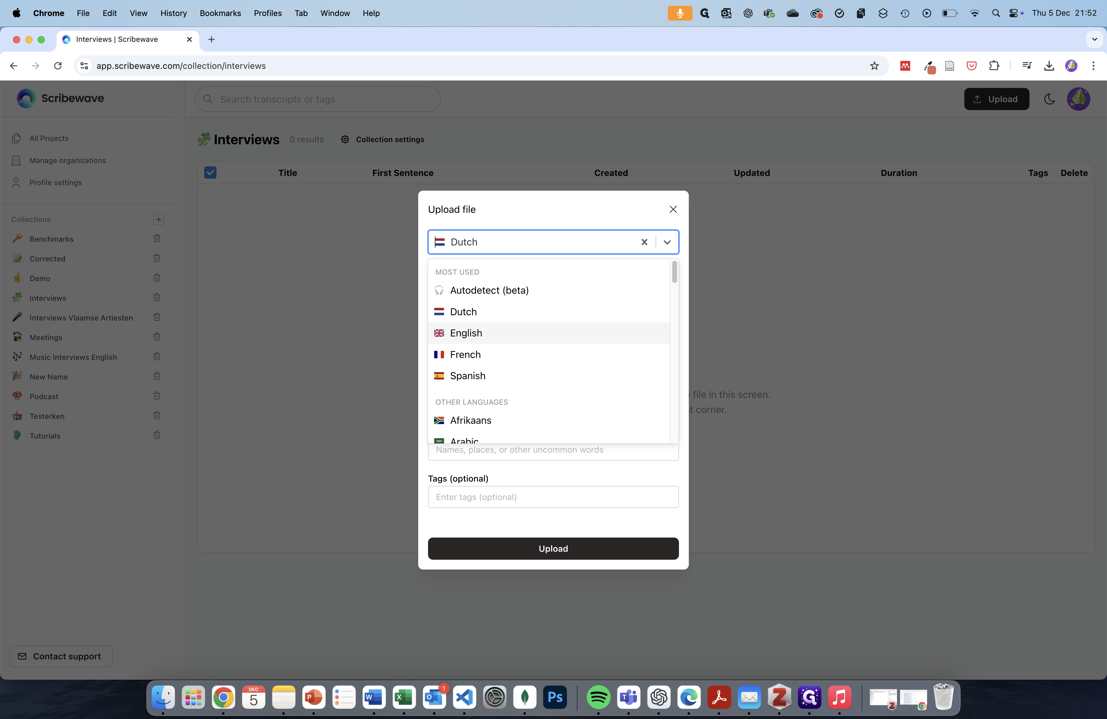 Step #2: Select the language that is spoken in the file. In this case it's English