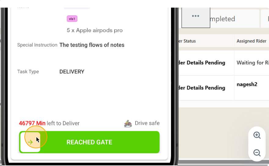 Step #19: Move the slider from left to right to verify that the rider has successfully collected the products.