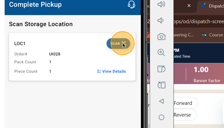 Step #16: Please choose the 'Scan' option to confirm that the pickup has been successfully Started.
