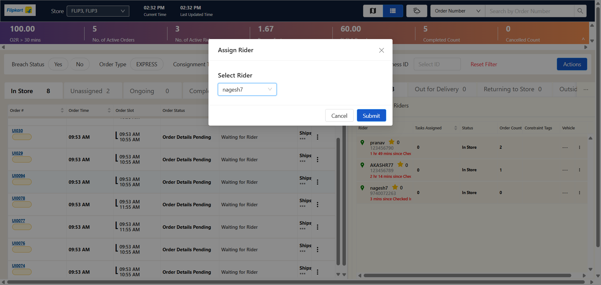 Step #9: Select the rider to whom you would like to assign the product, and then click on 'Submit.'