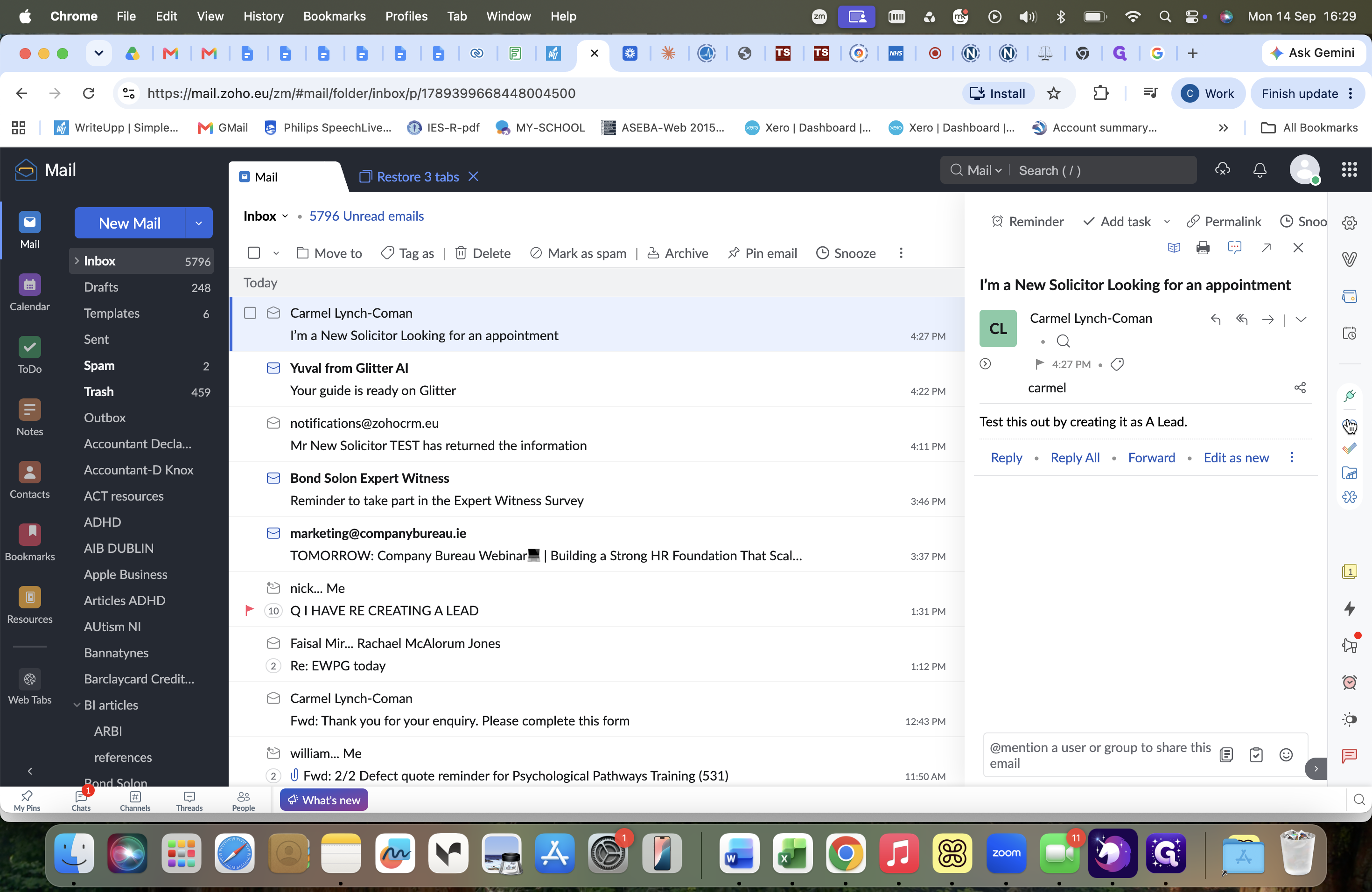 Step #2: Click the CRM integration icon on the right-hand sidebar in Zoho Mail.