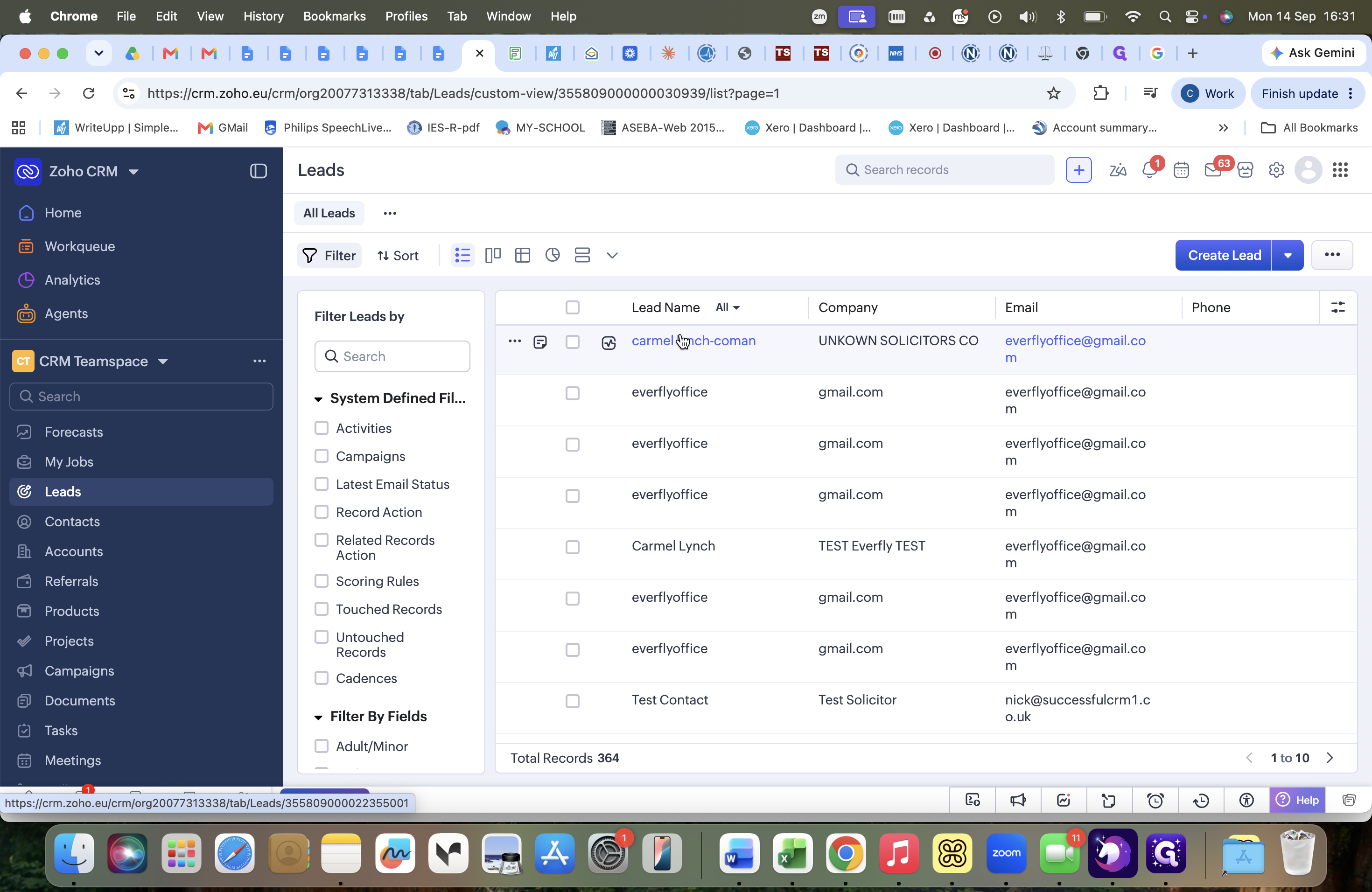 Step #15: Click on the relevant lead name in the table to open the lead details.