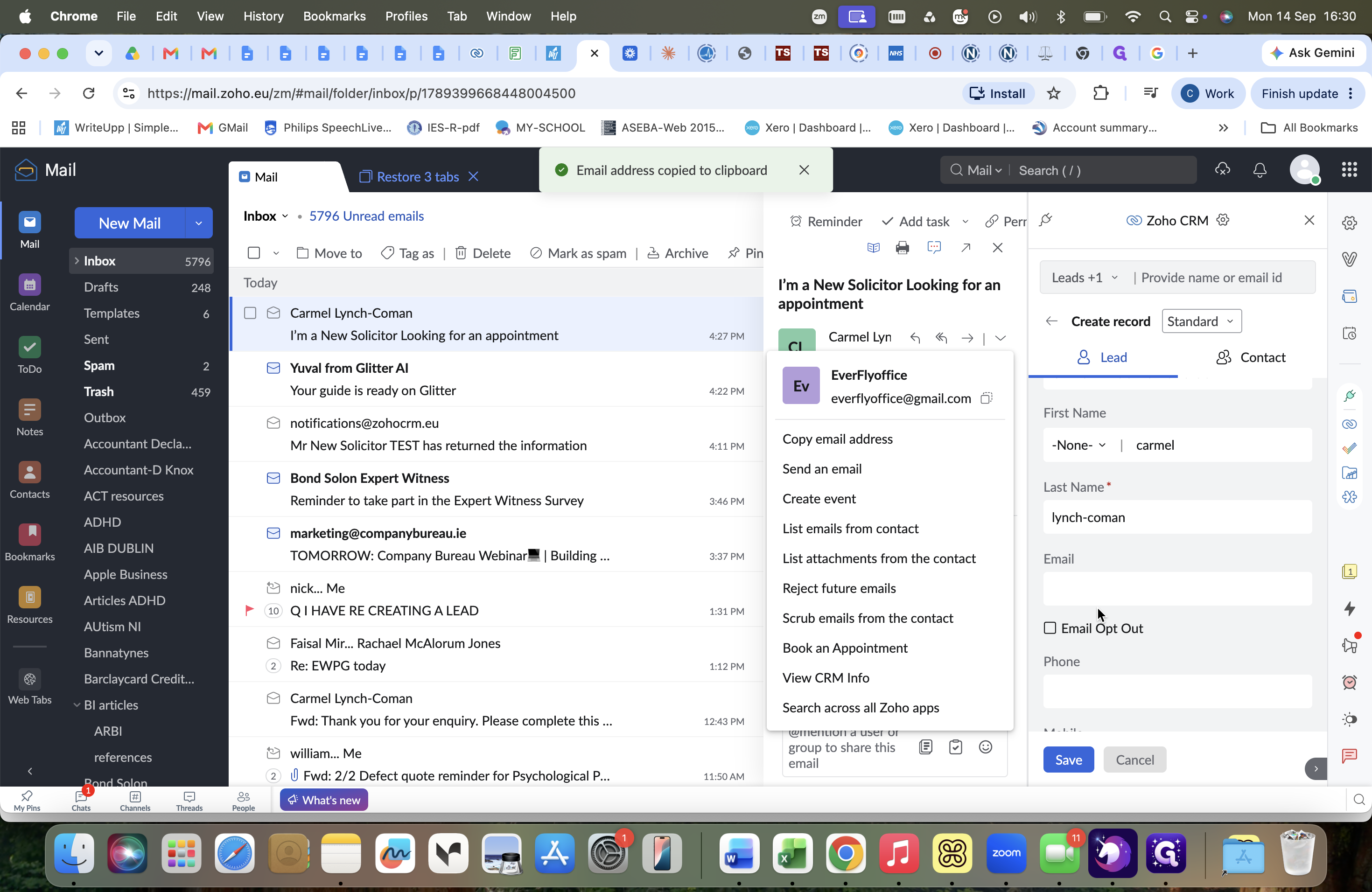 Step #9: Paste the email address into the Email field in the CRM sidebar.