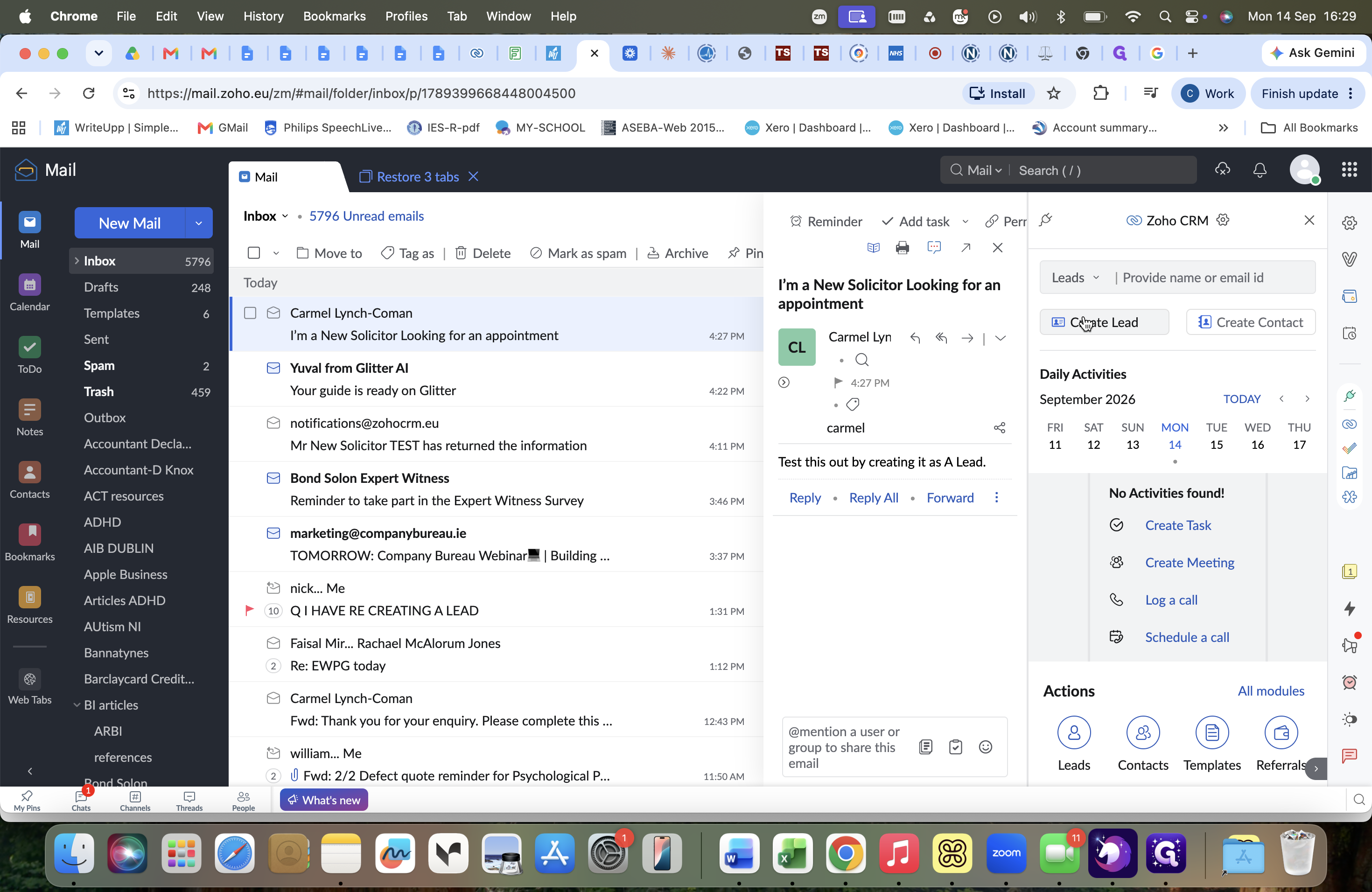 Step #3: Click Create Lead in the CRM side panel.
