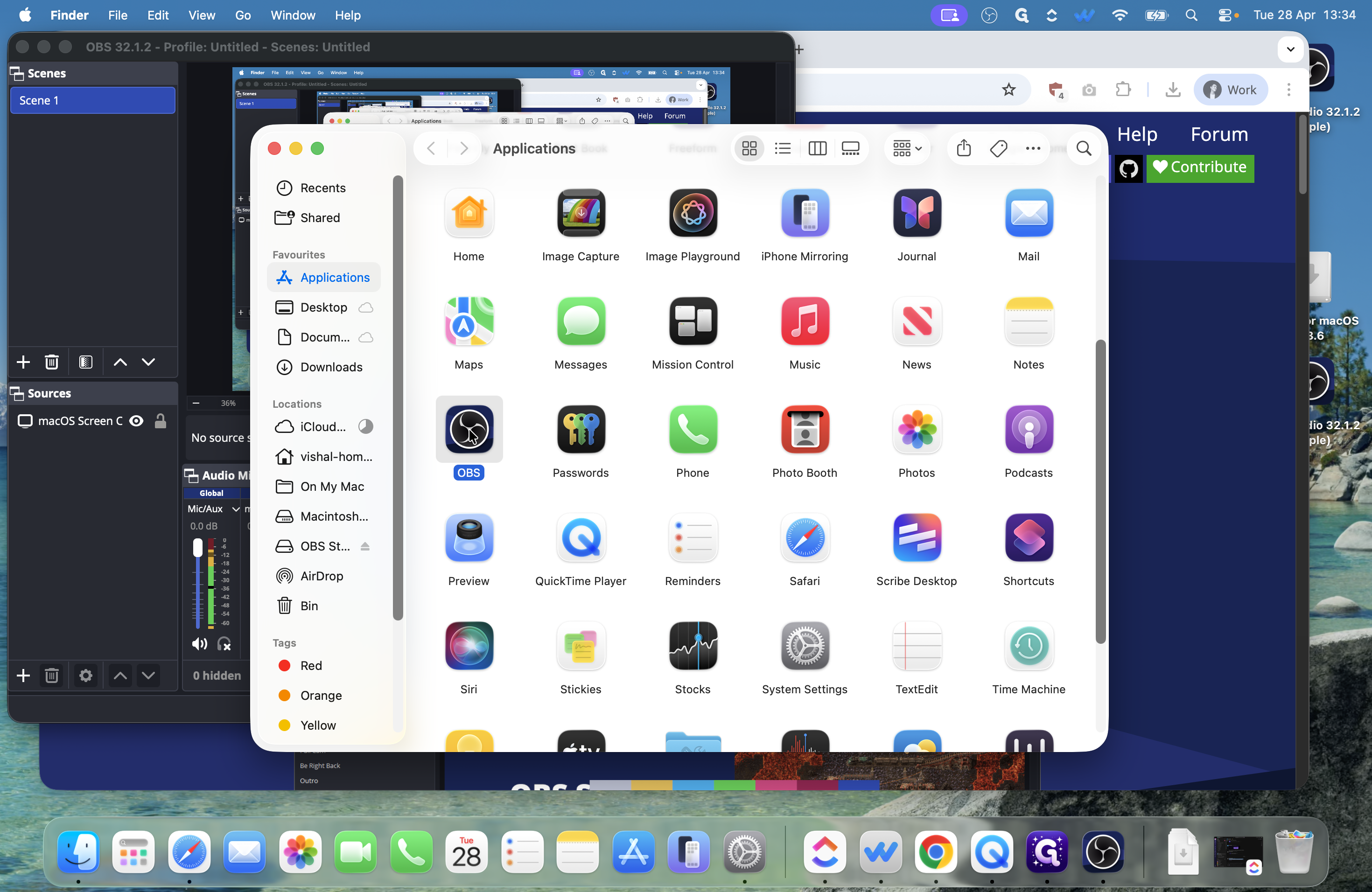Step #1: Open your Applications folder in Finder, find OBS, and right-click on the app icon.