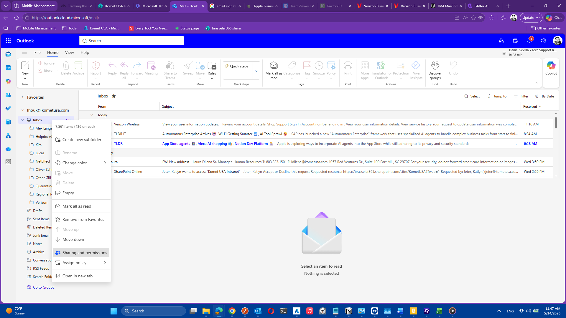 Step #2: Select Sharing and permissions from the context menu.