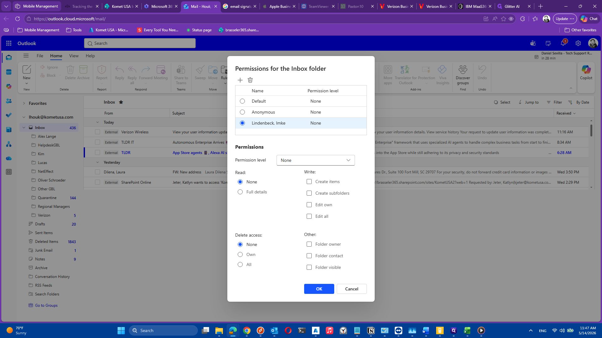 Step #7: Click the permission level dropdown next to the user's name, which initially displays None.