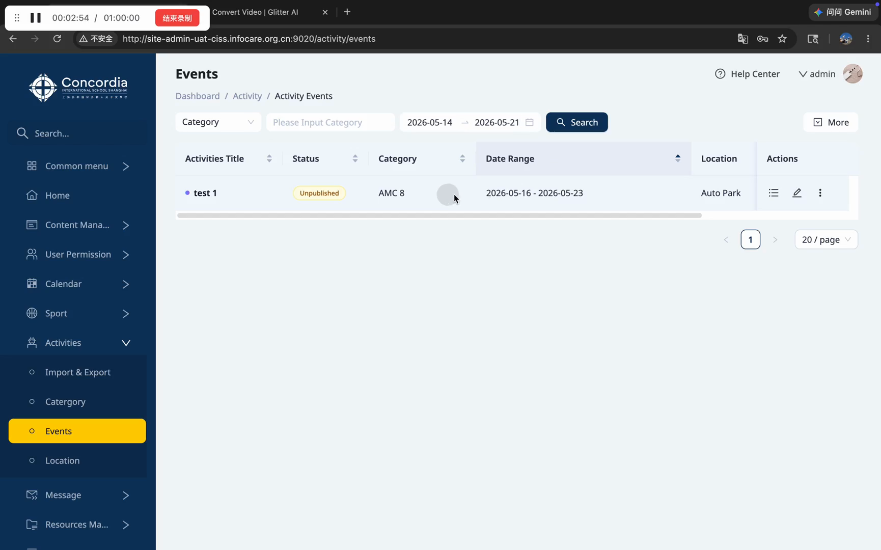 Step #21: To view a read-only summary of an event without editing it, click the Details list icon in the Actions column.