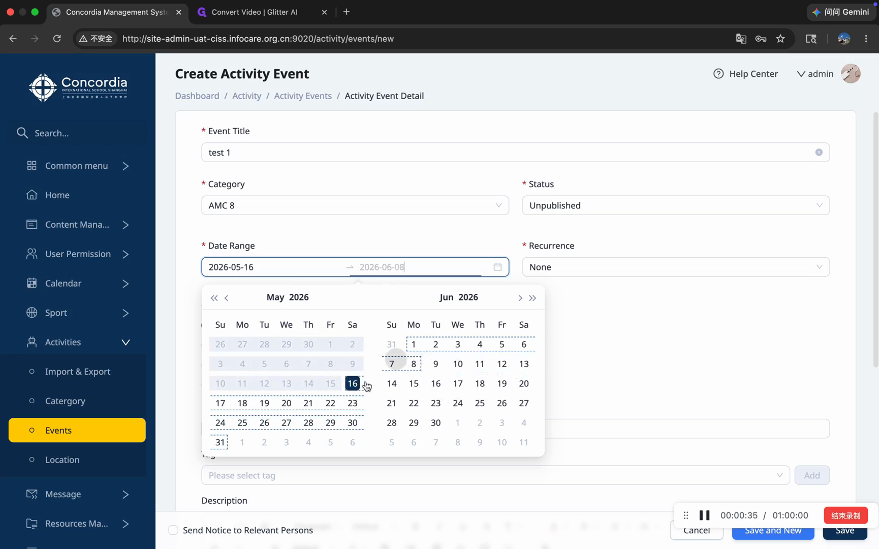 Step #7: Click the Date Range fields to open the calendar and select your start and end dates.