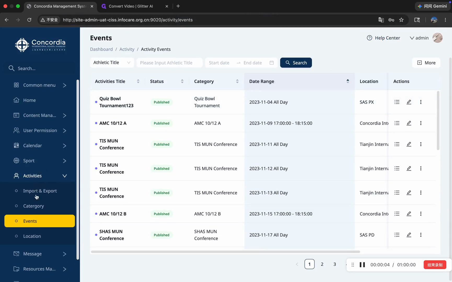 Step #2: Select Events to open the Activity Events dashboard.
