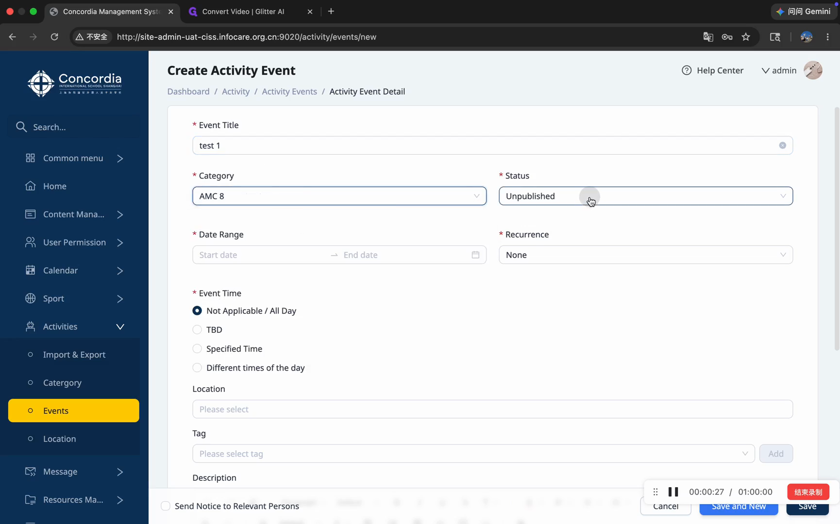 Step #6: Set the publication state using the Status dropdown menu.