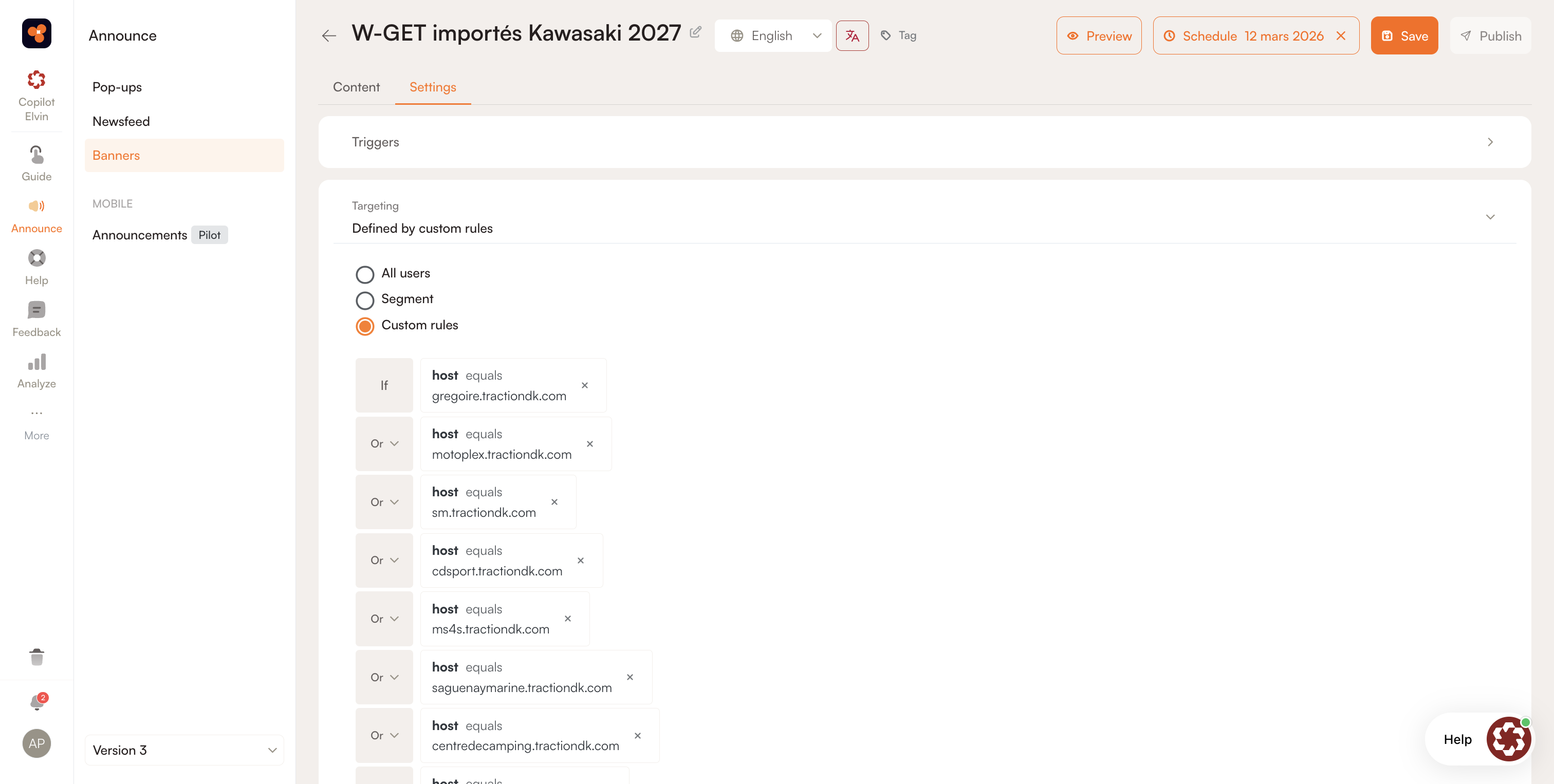 Step #6: Sélectionnez All Users pour afficher la bannière à tous, ou créez une règle personnalisée basée sur le Host pour limiter l'affichage à un domaine spécifique.