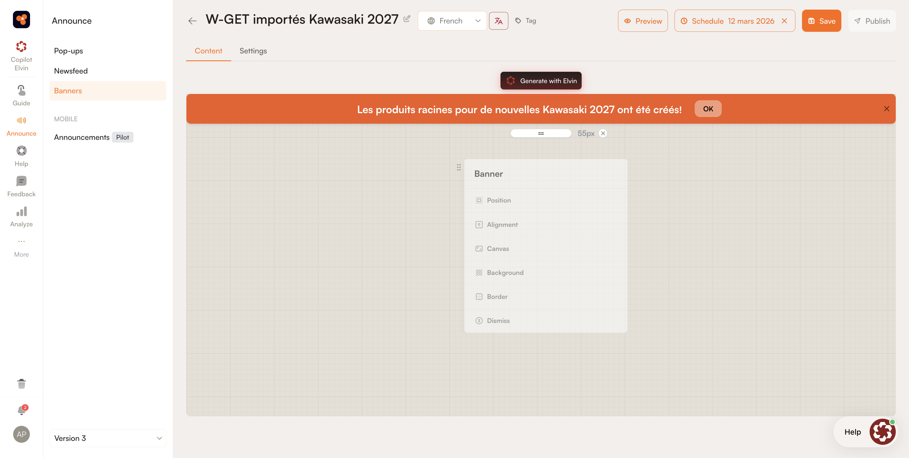 Step #7: Planifiez l'affichage de l'annonce en cliquant sur Schedule, puis cliquez sur Save et Publish pour finaliser.