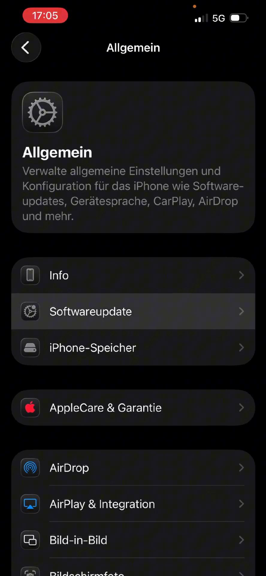 Step #3: Tippe auf Softwareupdate, prüfe auf ausstehende Updates und installiere diese gegebenenfalls.