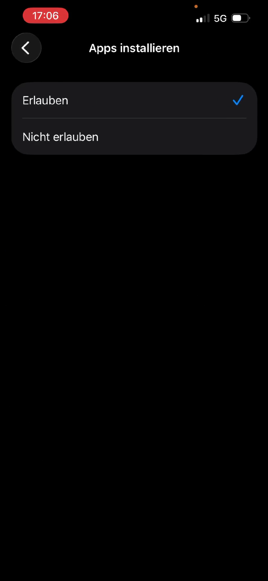 Step #8: Wähle Nicht erlauben aus, um das Herunterladen neuer Apps zu unterbinden.
