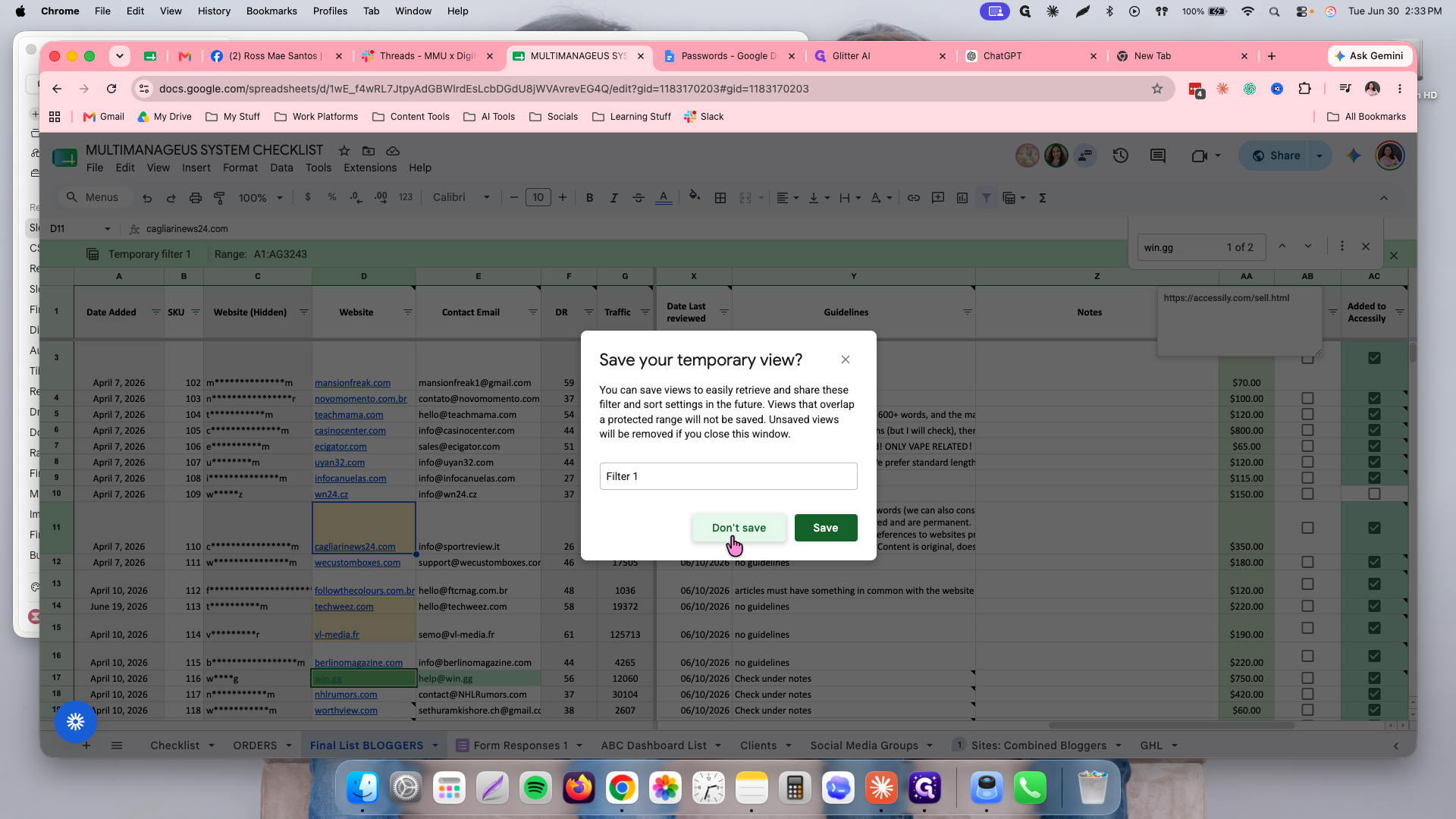 Step #9: If prompted to save a temporary filter view while navigating, click Don't save.