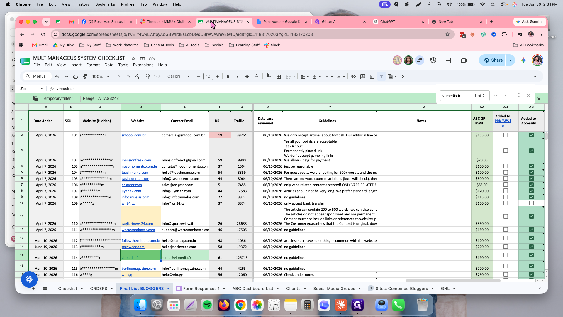 Step #1: Open the MULTIMANAGEUS SYSTEM spreadsheet in Google Sheets.