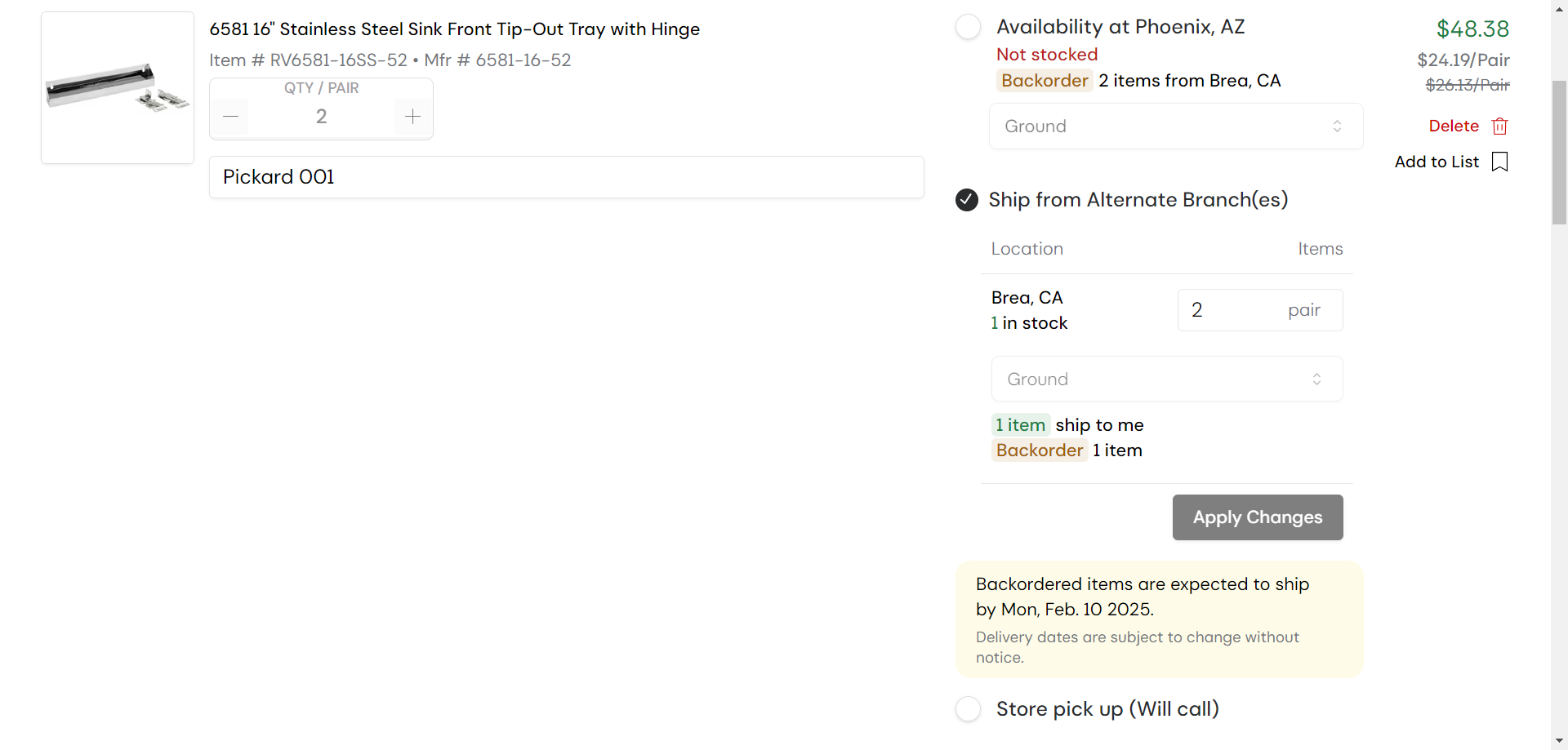 Step #21: Click "Ship from Alternate Branch"