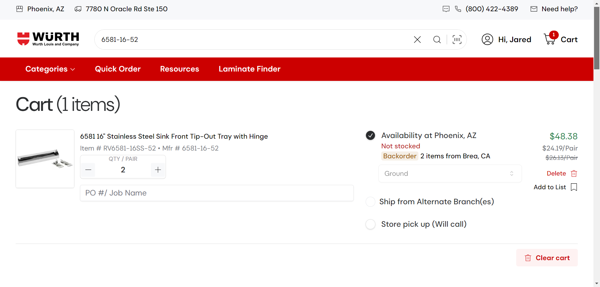 Step #19: Shopping Cart page: