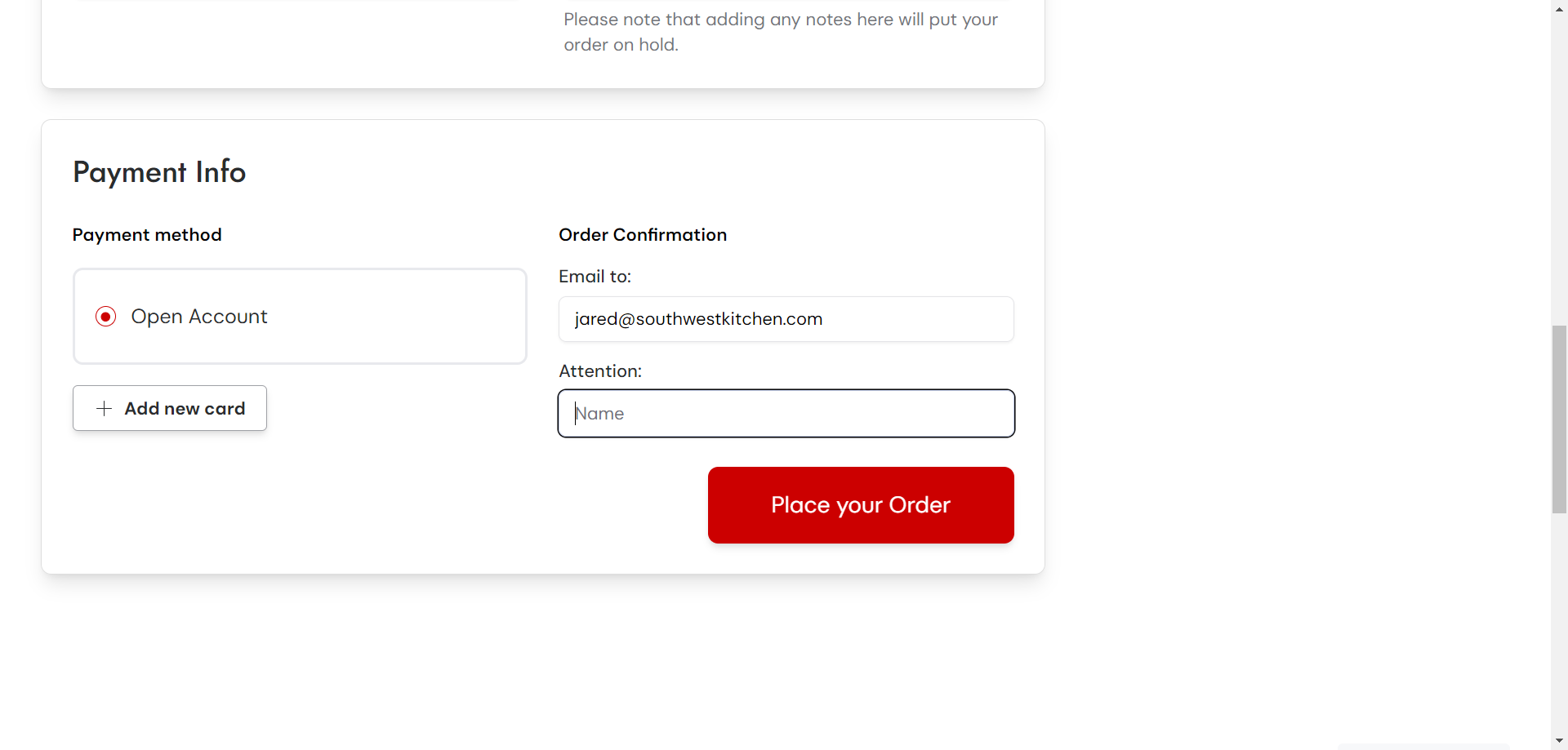 Step #30: Leave "Open Account" selected and enter the name of the project manager who receives deliveries