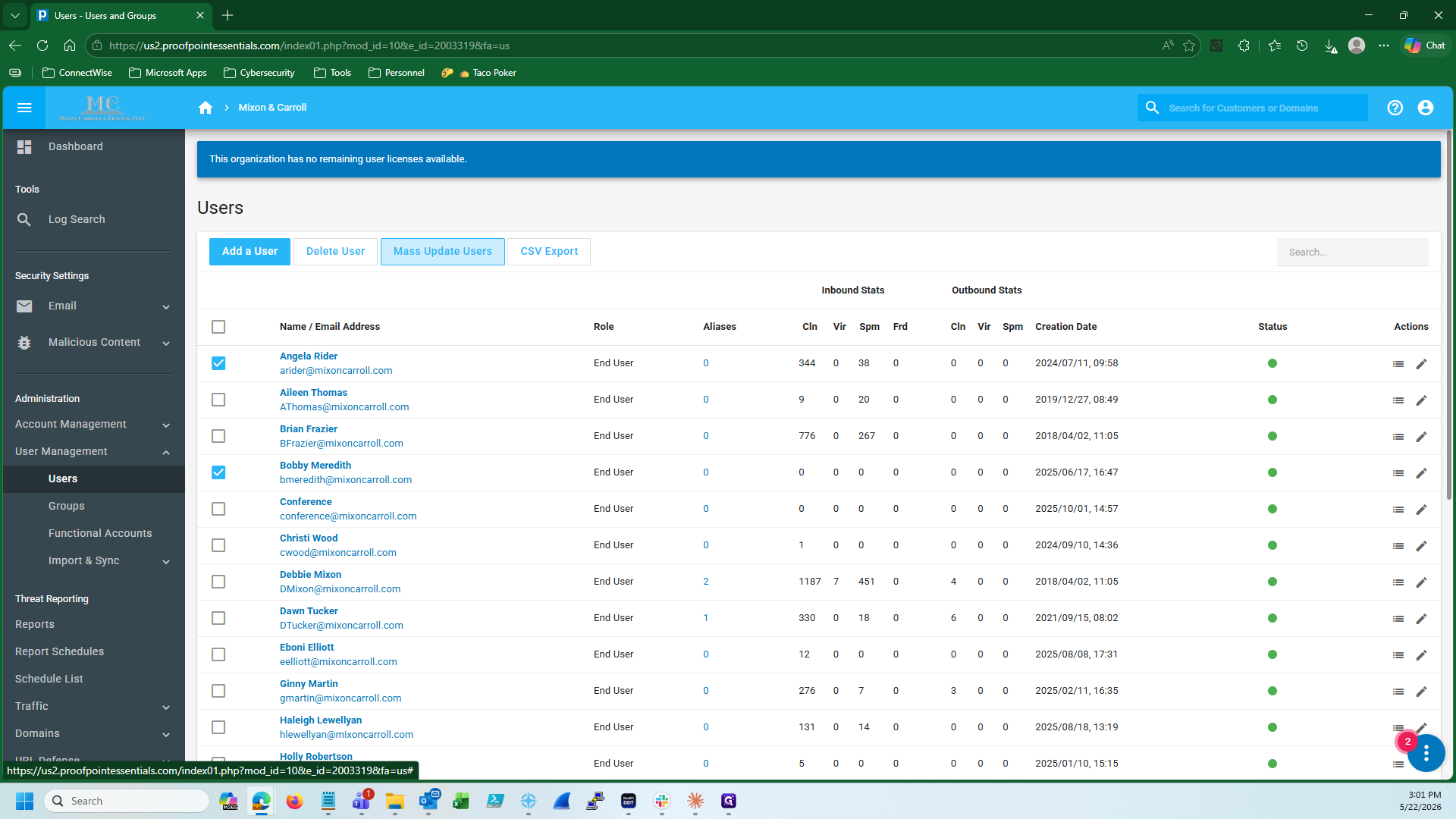 Step #8: Click the Mass Update Users button located above the user list.