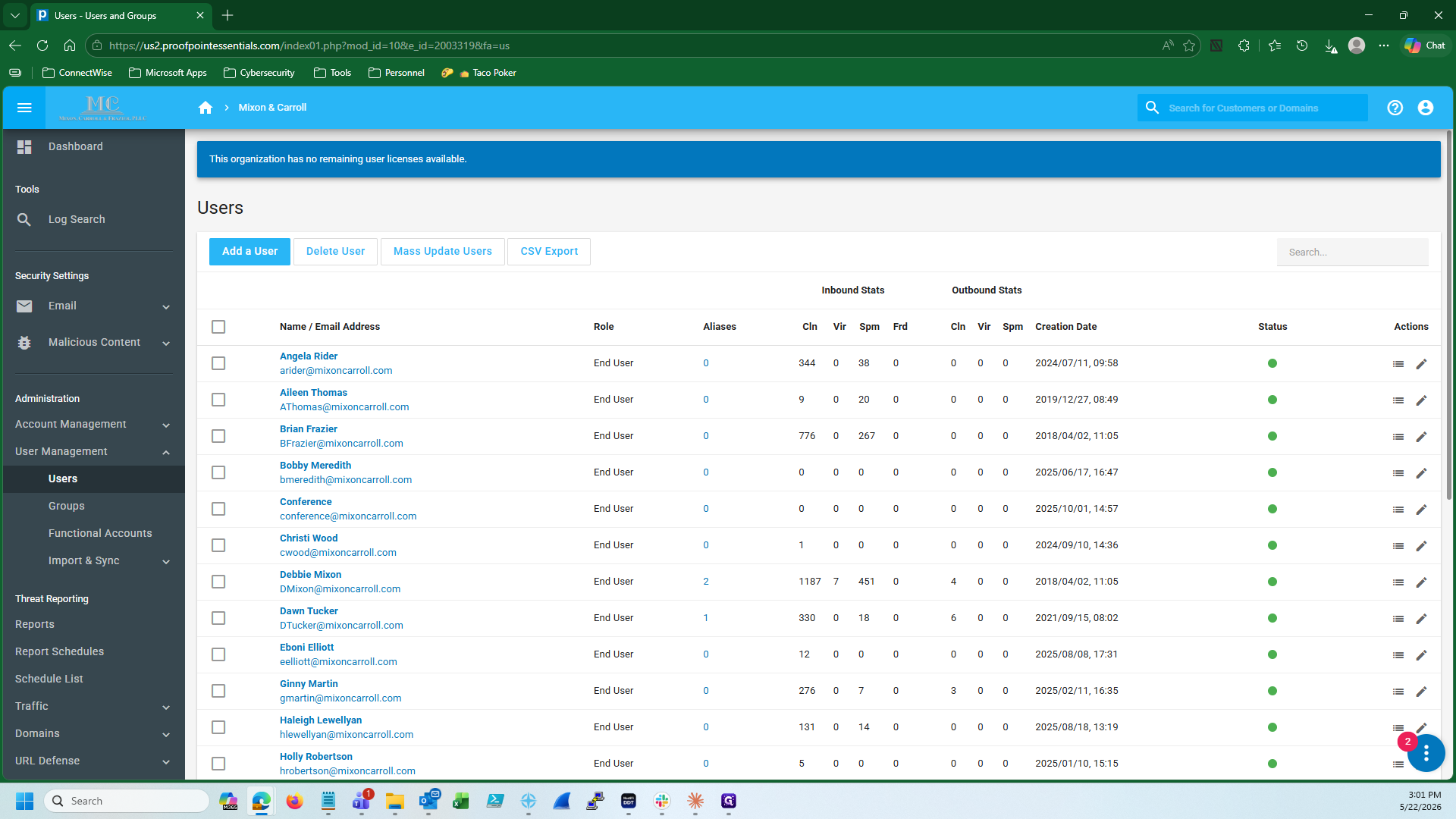 Step #7: Check the boxes next to the terminated users whose accounts have been converted to shared mailboxes.